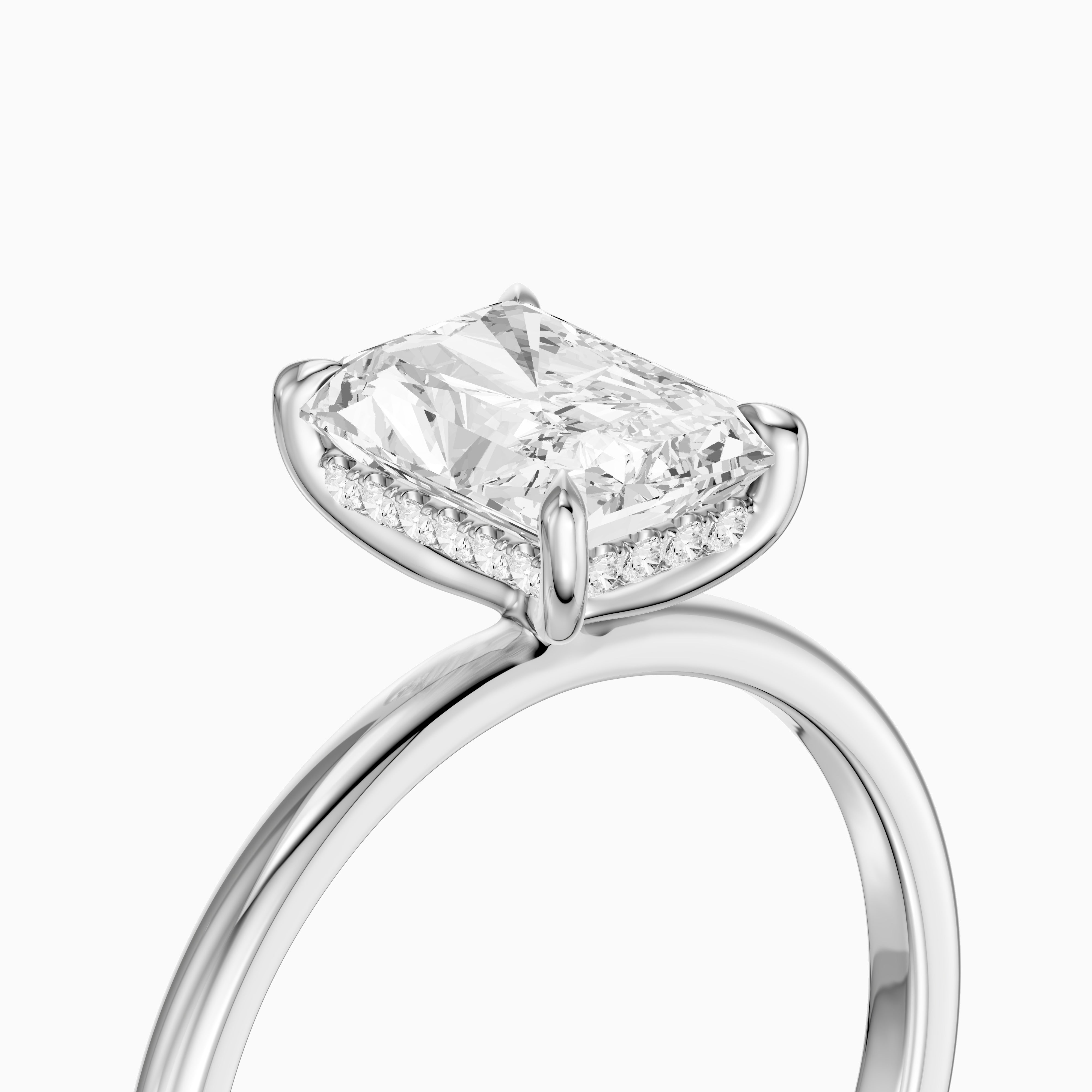 Delany 4 Prong Radiant Cut Hidden Halo Moissanite Diamond Ring