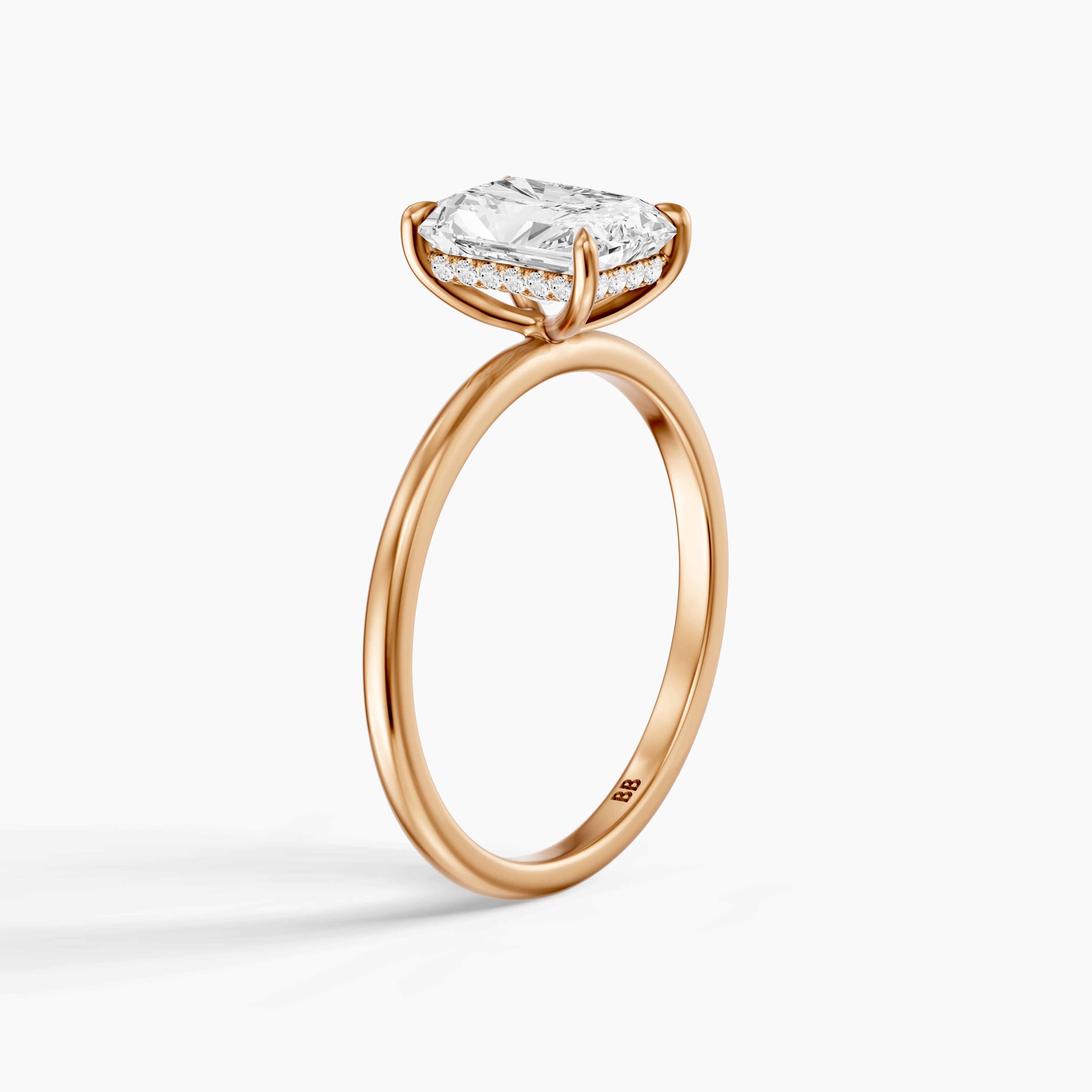 Delany 4 Prong Radiant Cut Hidden Halo Moissanite Diamond Ring