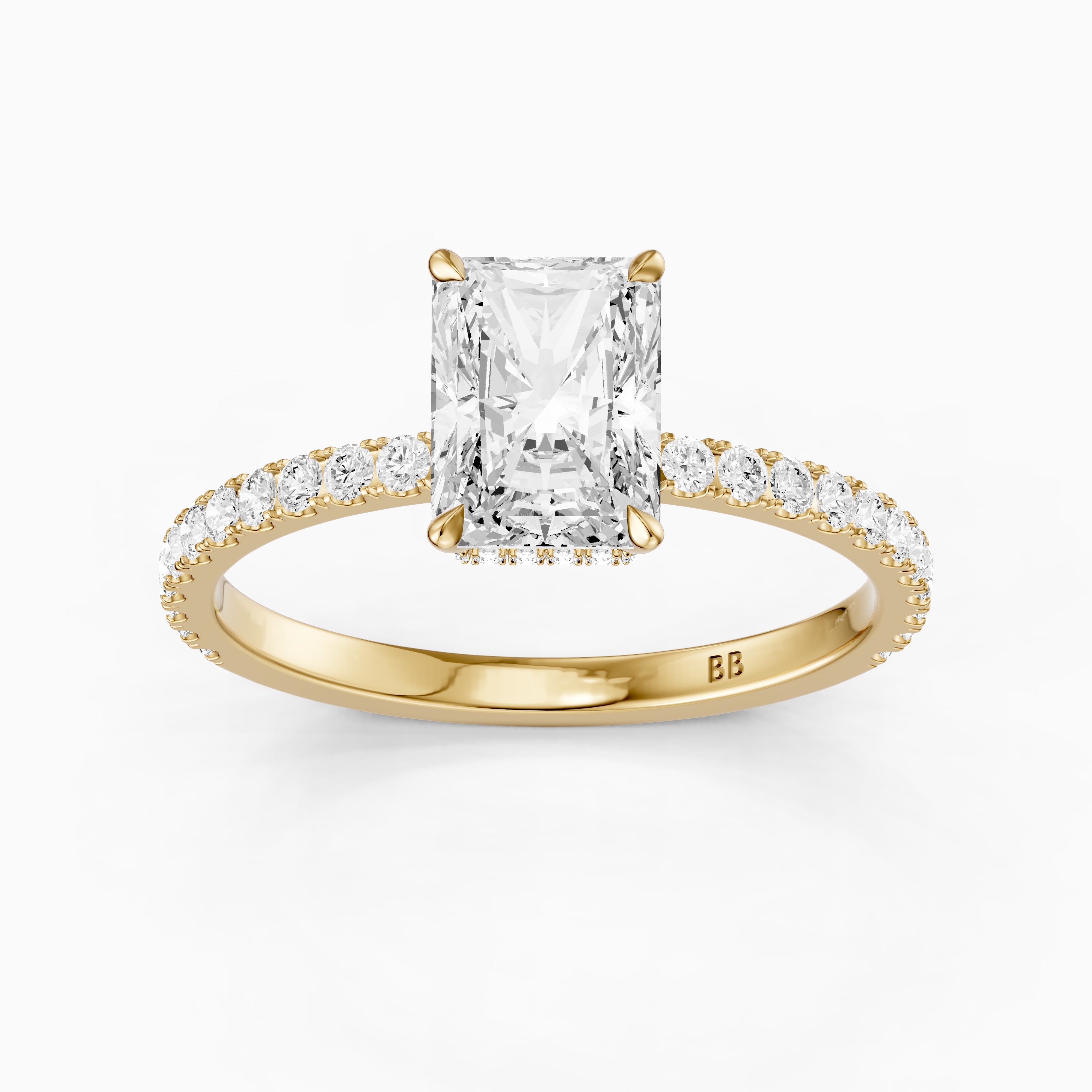 Denali Radiant Cut Hidden Halo Side Stone Pave Moissanite Diamond Ring