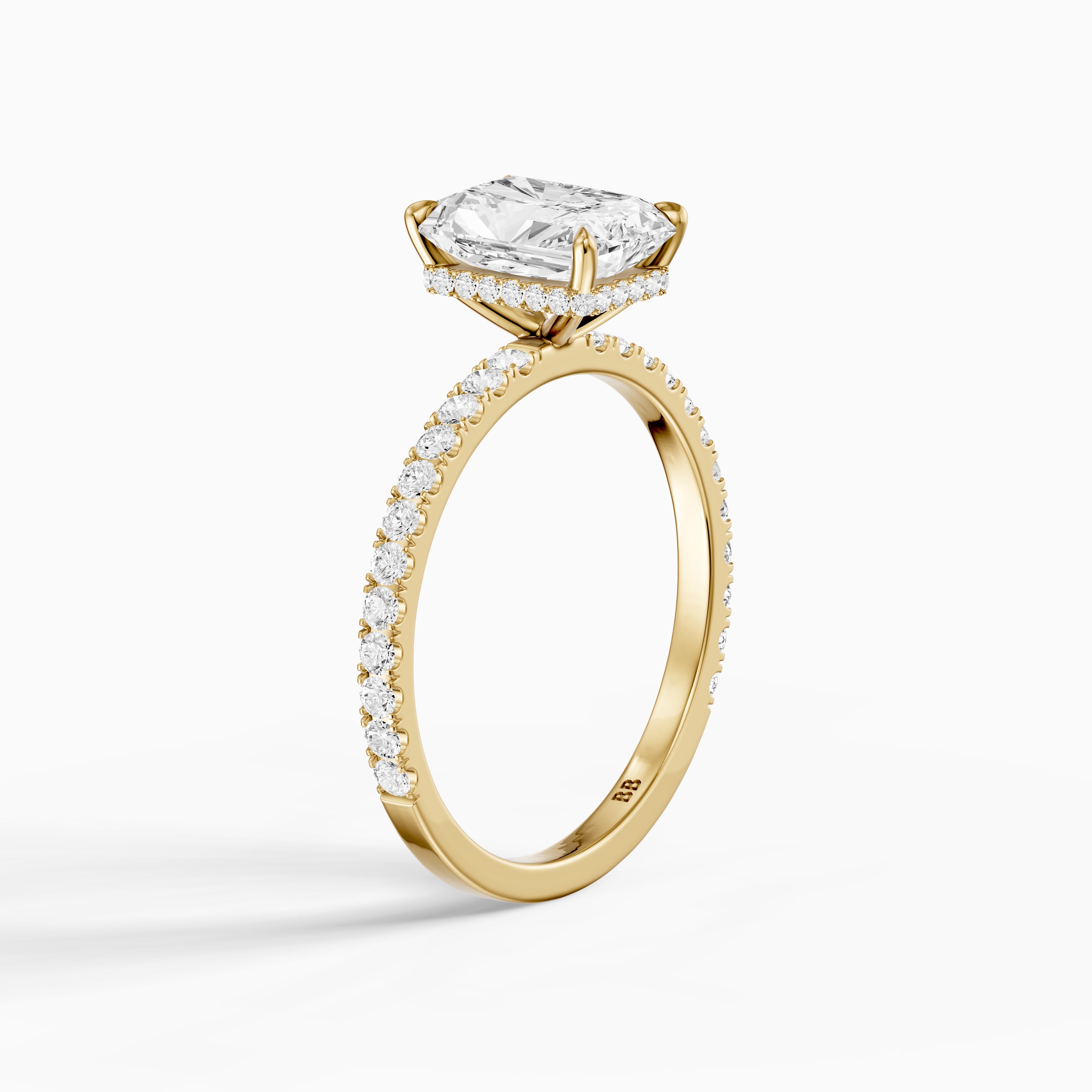 Denali Radiant Cut Hidden Halo Side Stone Pave Moissanite Diamond Ring