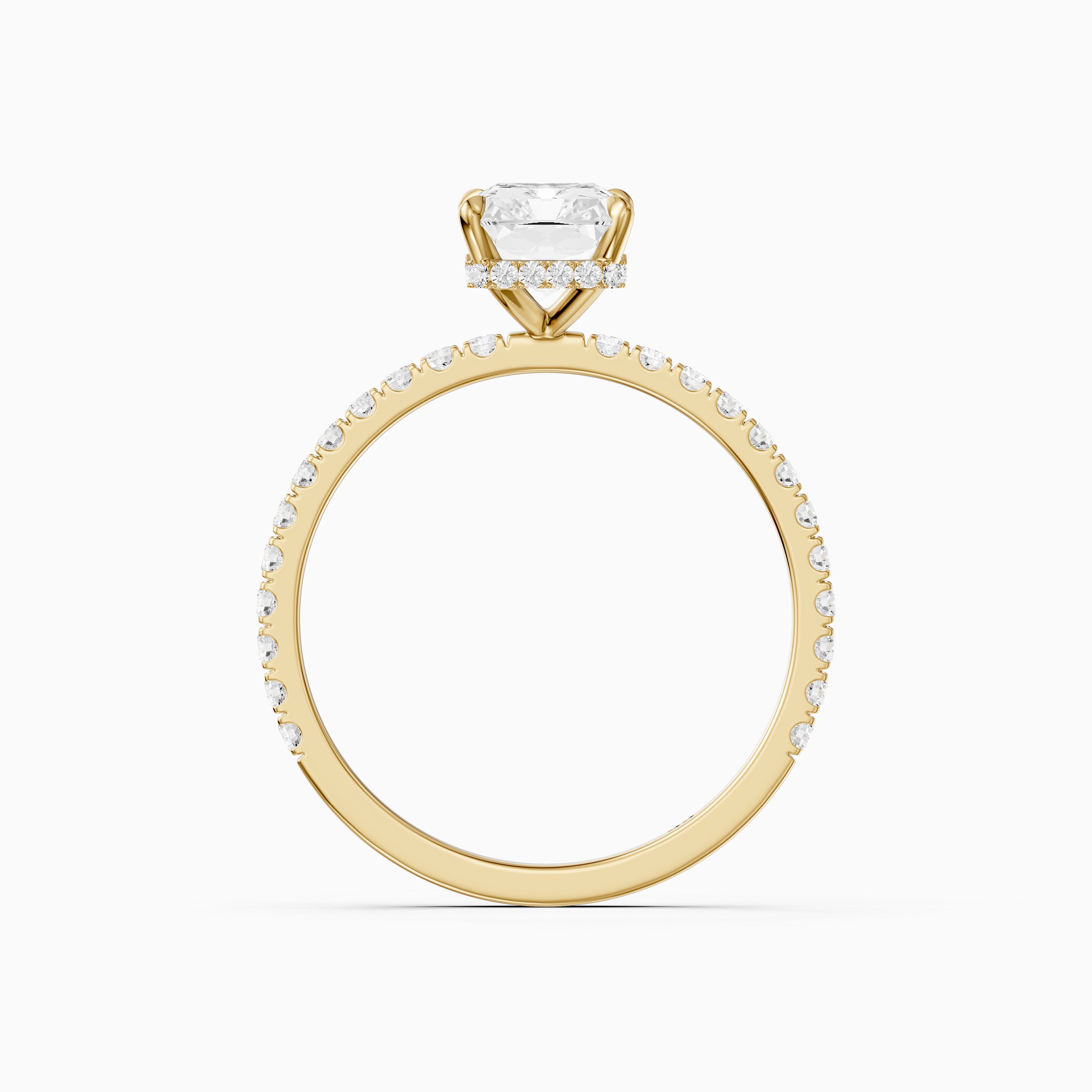 Denali Radiant Cut Hidden Halo Side Stone Pave Moissanite Diamond Ring