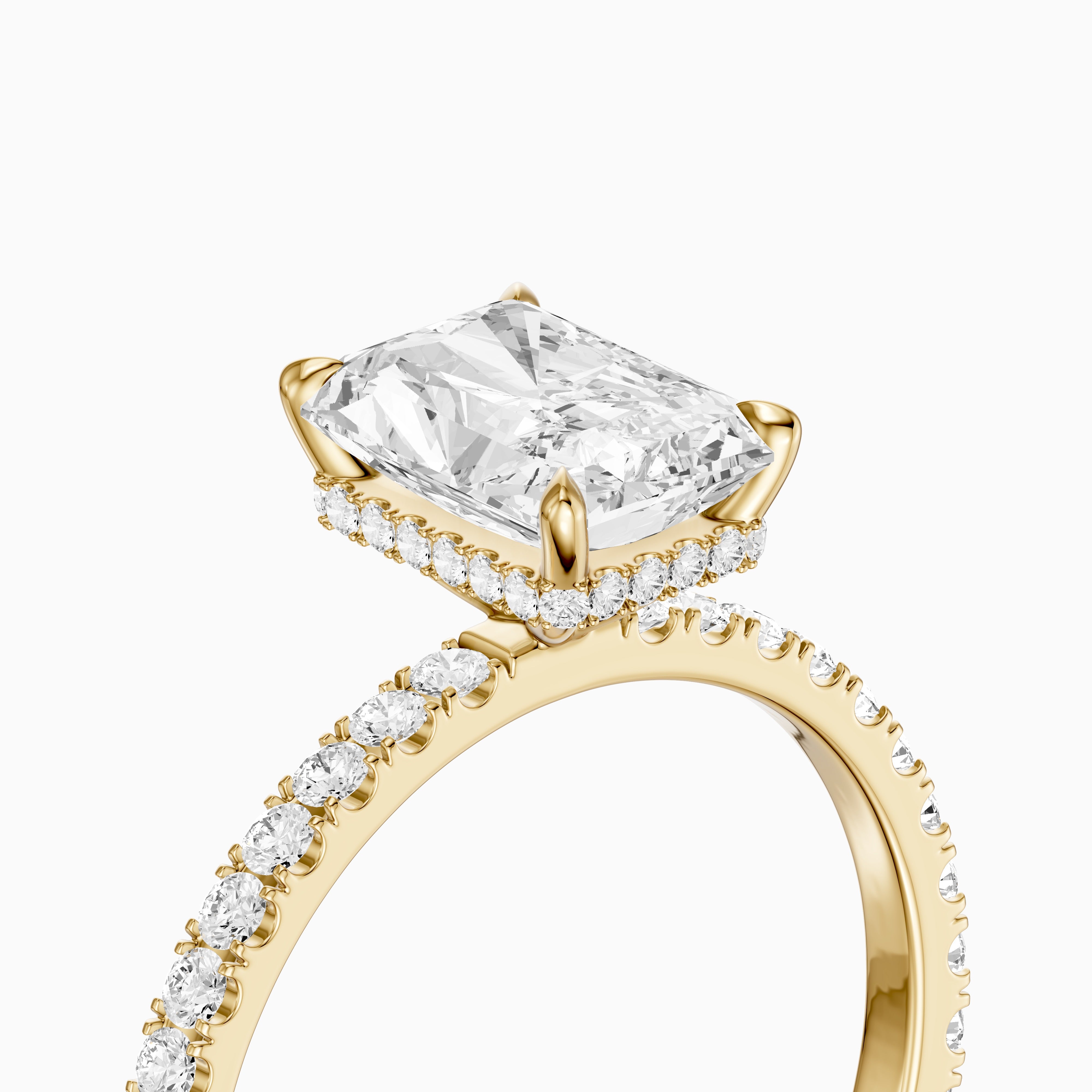 Denali Radiant Cut Hidden Halo Side Stone Pave Moissanite Diamond Ring