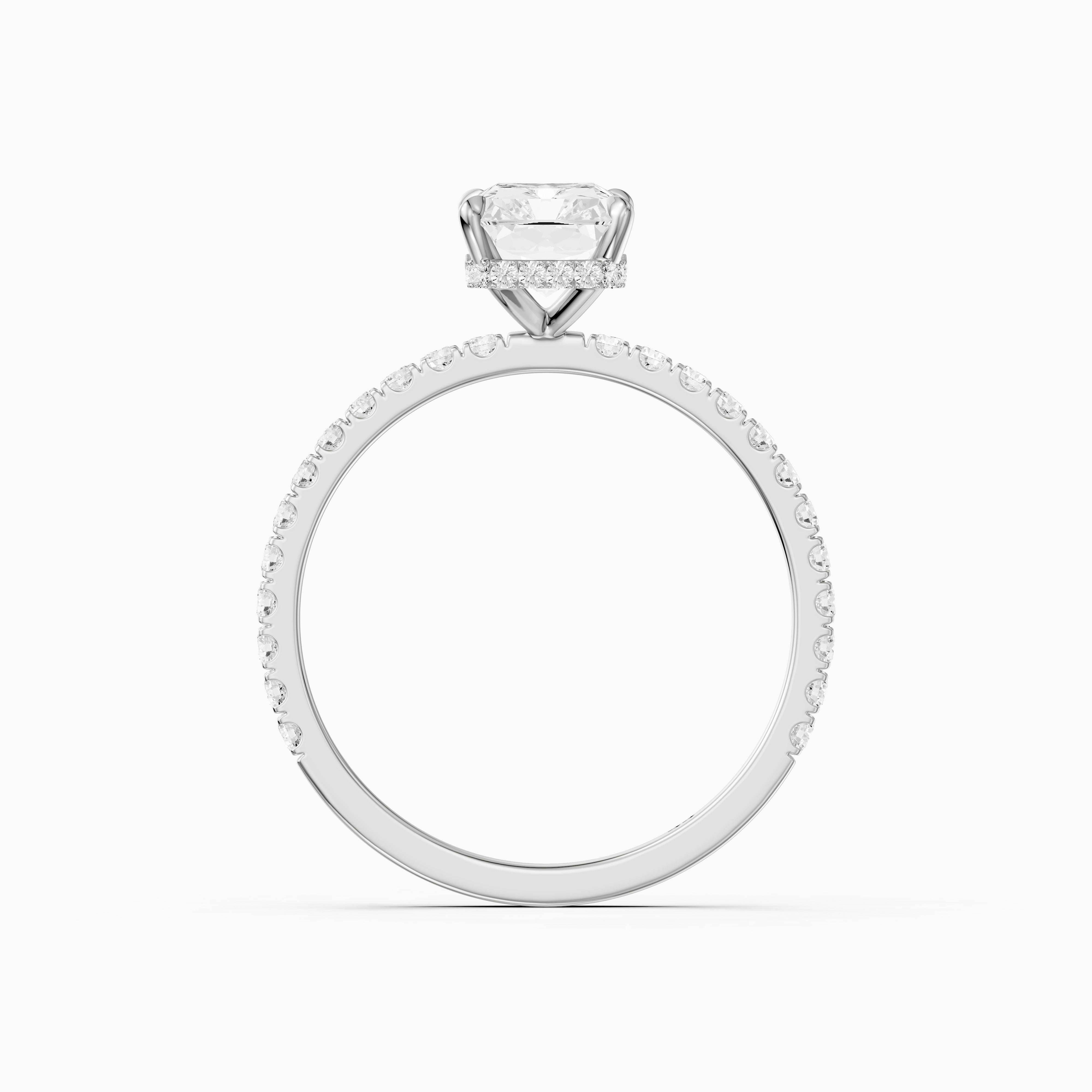 Denali Radiant Cut Hidden Halo Side Stone Pave Moissanite Diamond Ring