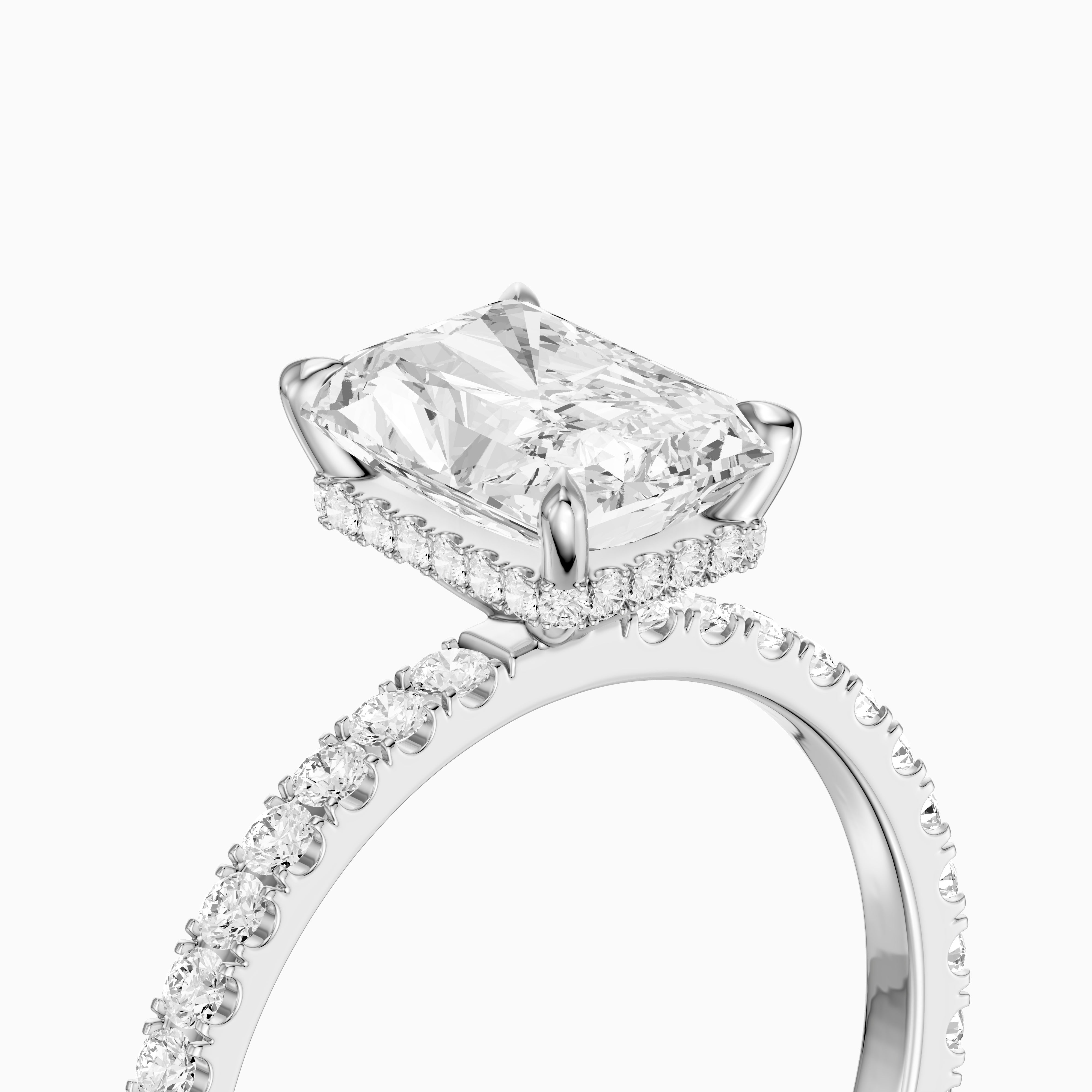 Denali Radiant Cut Hidden Halo Side Stone Pave Moissanite Diamond Ring