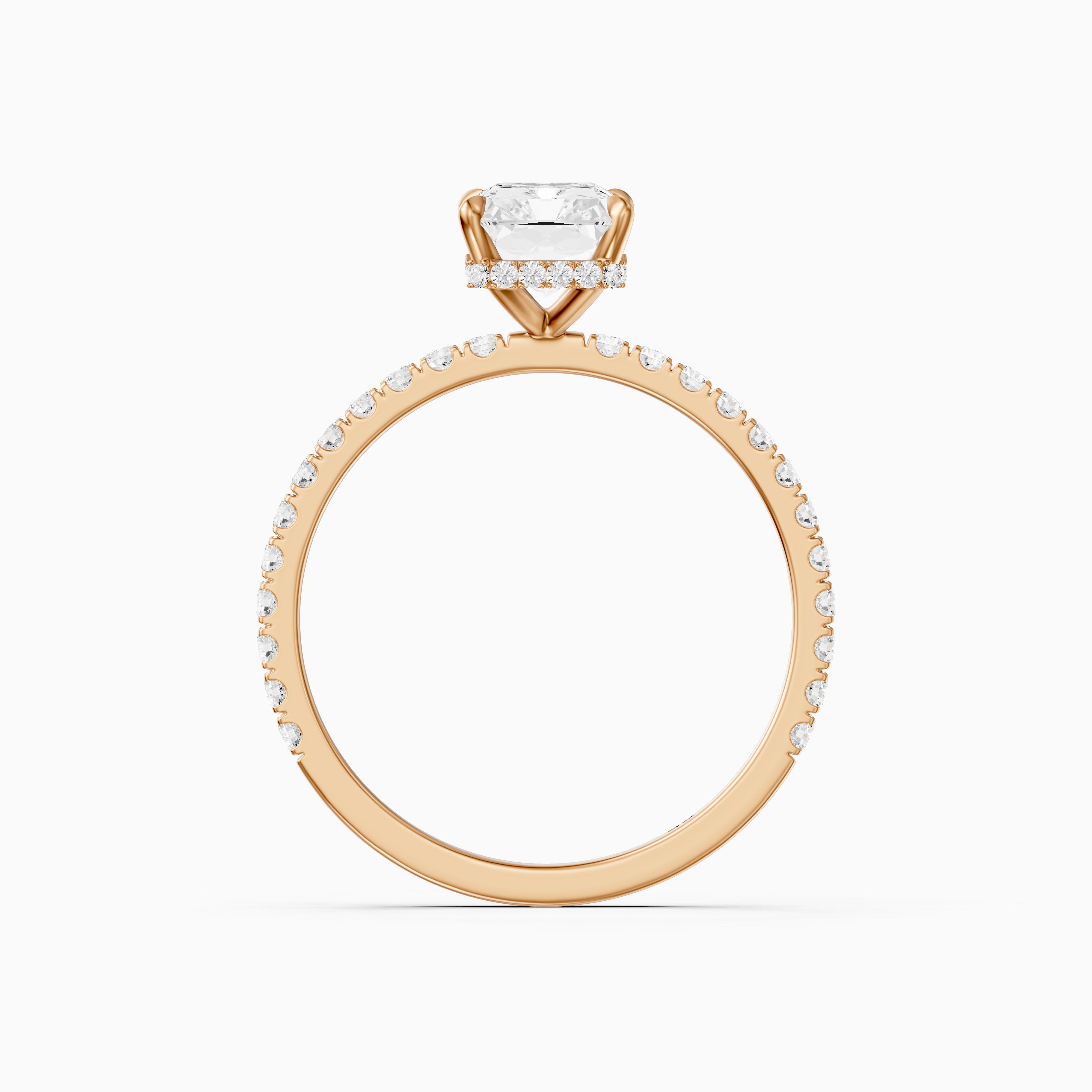 Denali Radiant Cut Hidden Halo Side Stone Pave Moissanite Diamond Ring