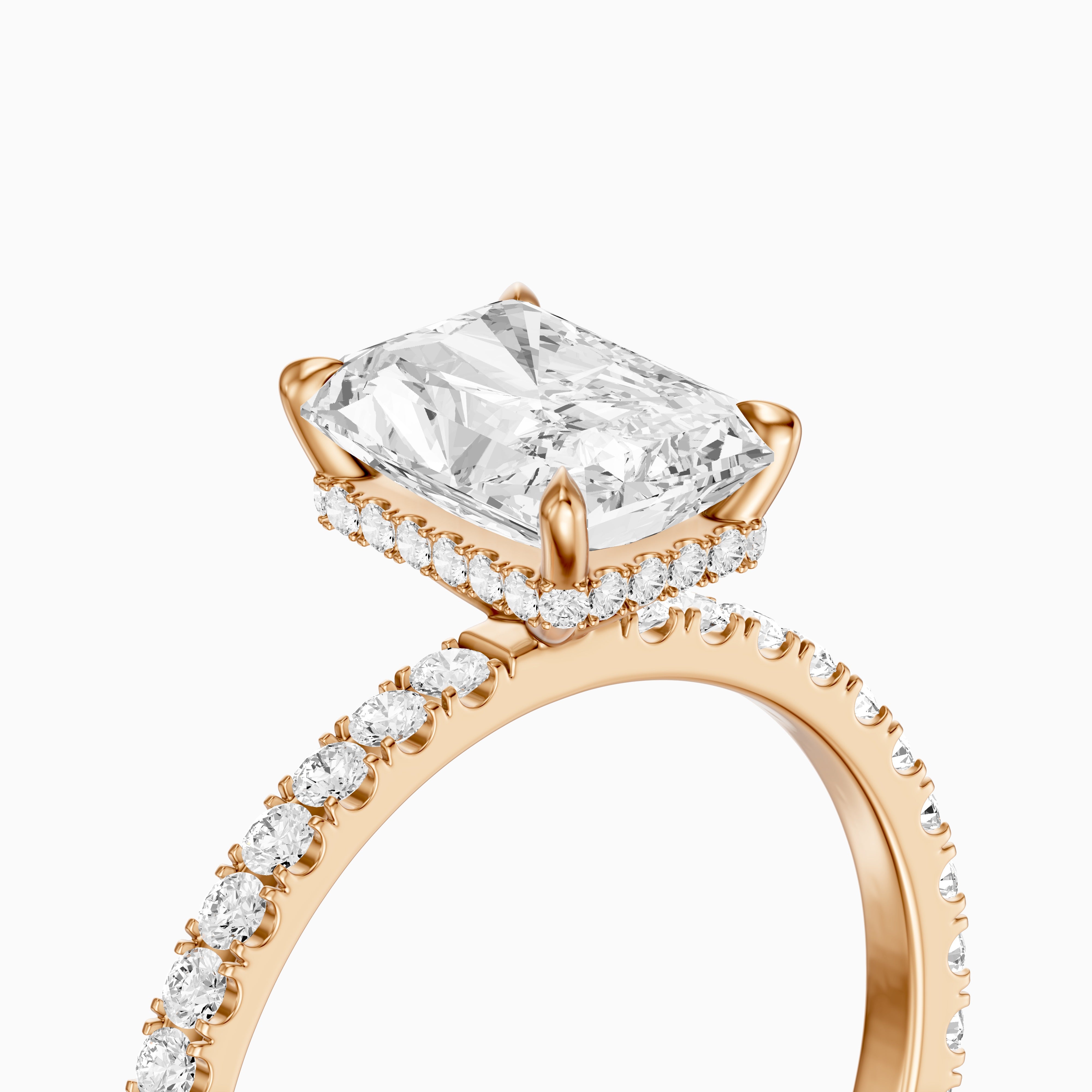 Denali Radiant Cut Hidden Halo Side Stone Pave Moissanite Diamond Ring