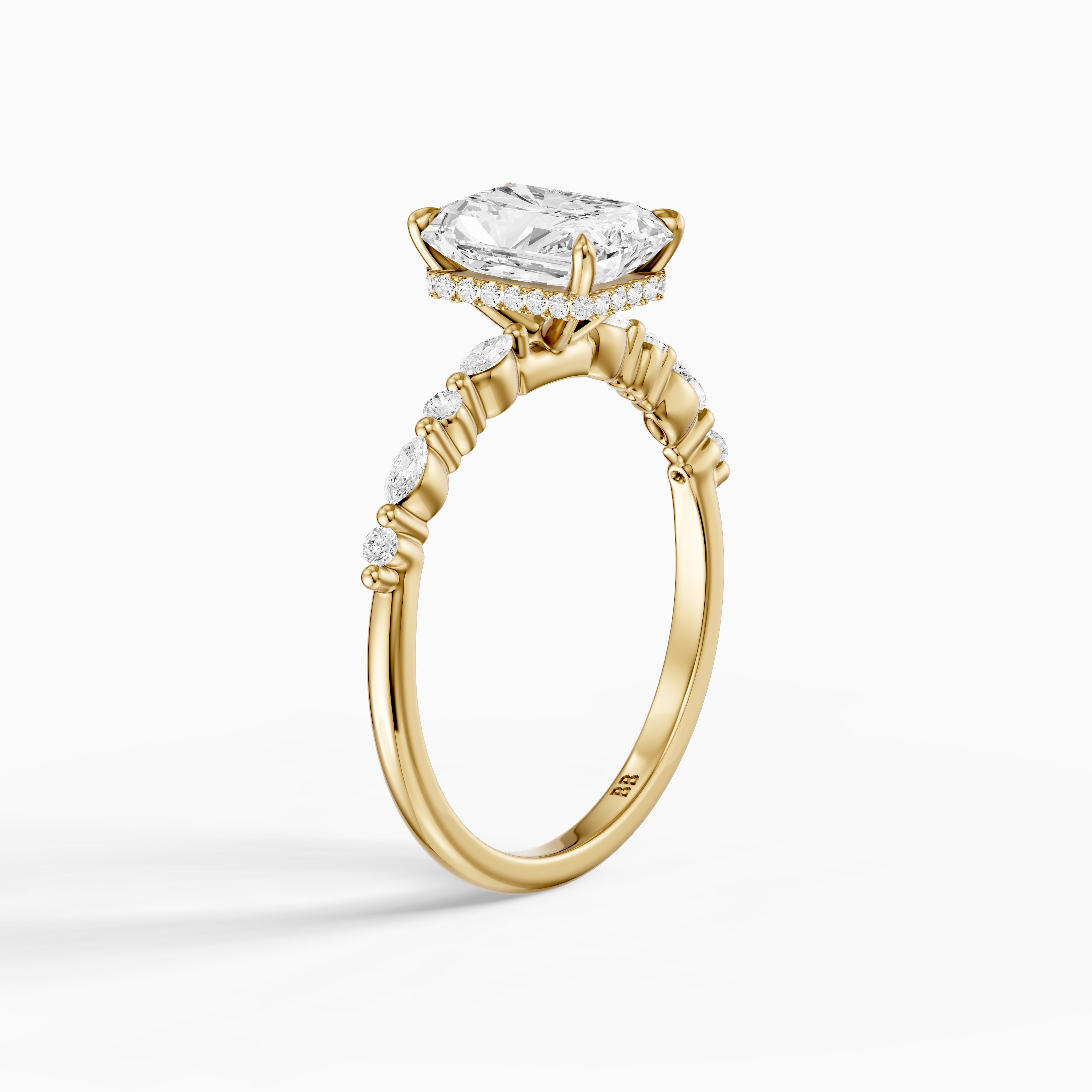 Emelyn Radiant Cut Hidden Halo Side Stone Moissanite Diamond Ring