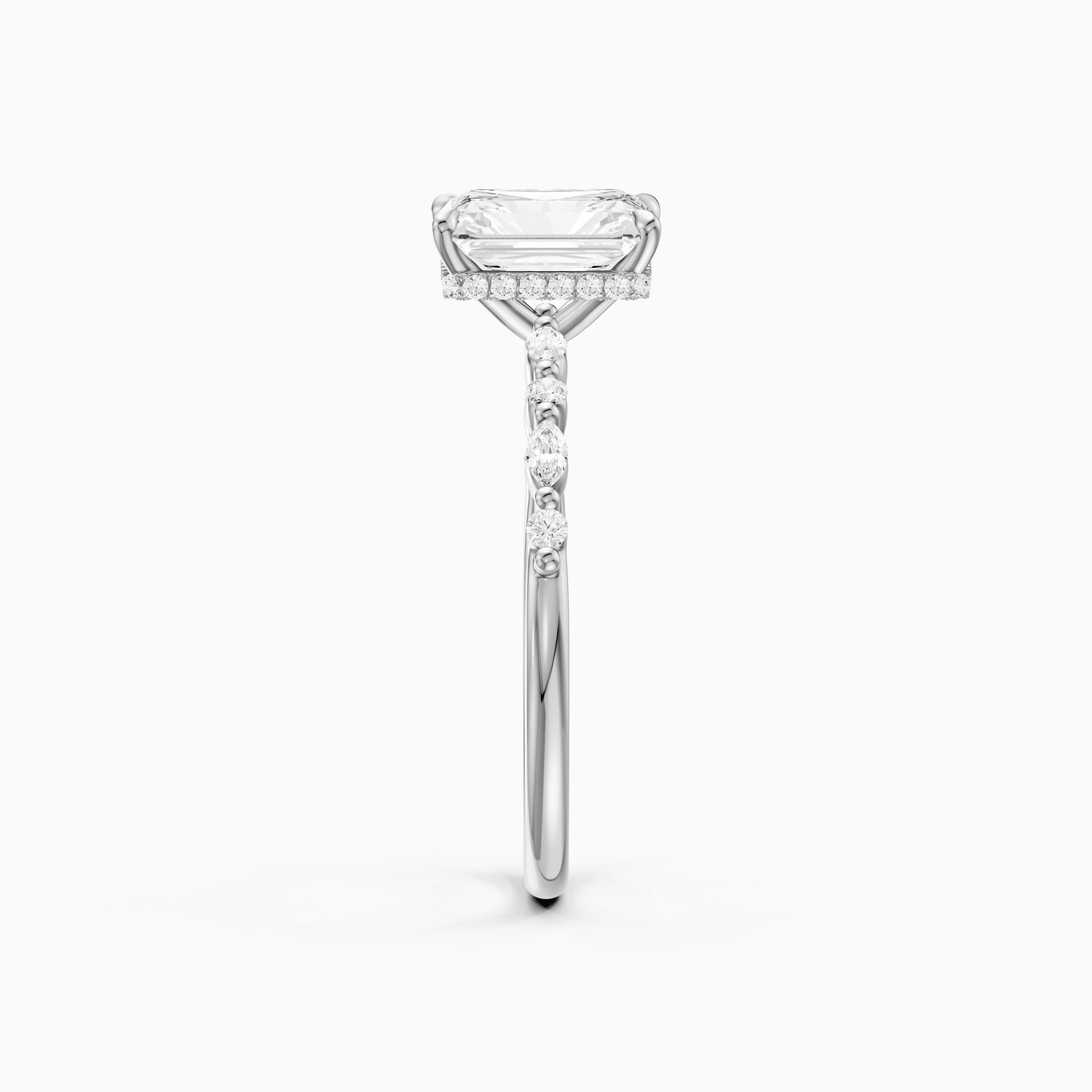 Emelyn Radiant Cut Hidden Halo Side Stone Moissanite Diamond Ring