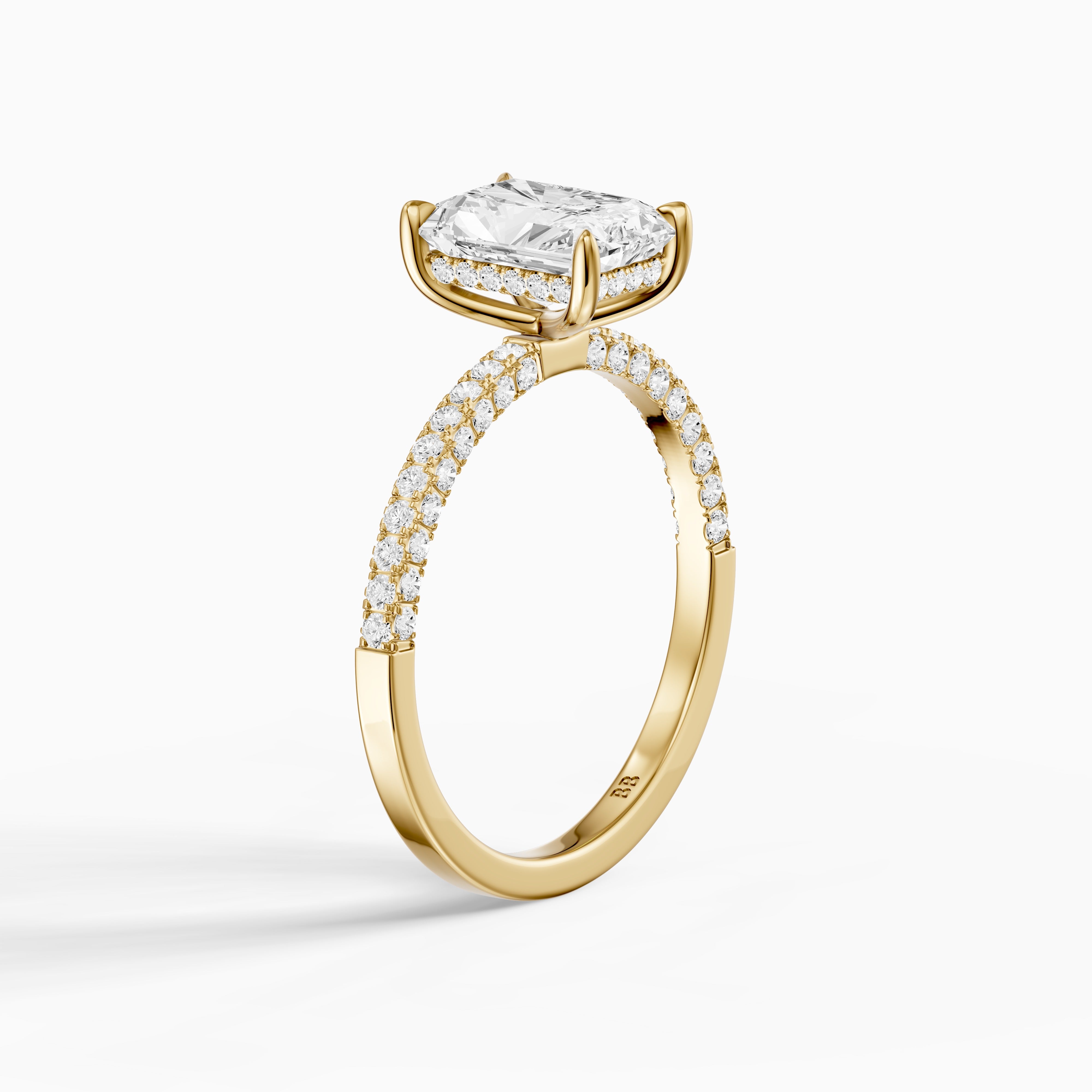 Ensley Radiant Cut Hidden Halo Three Sided Pave Moissanite Diamond Ring