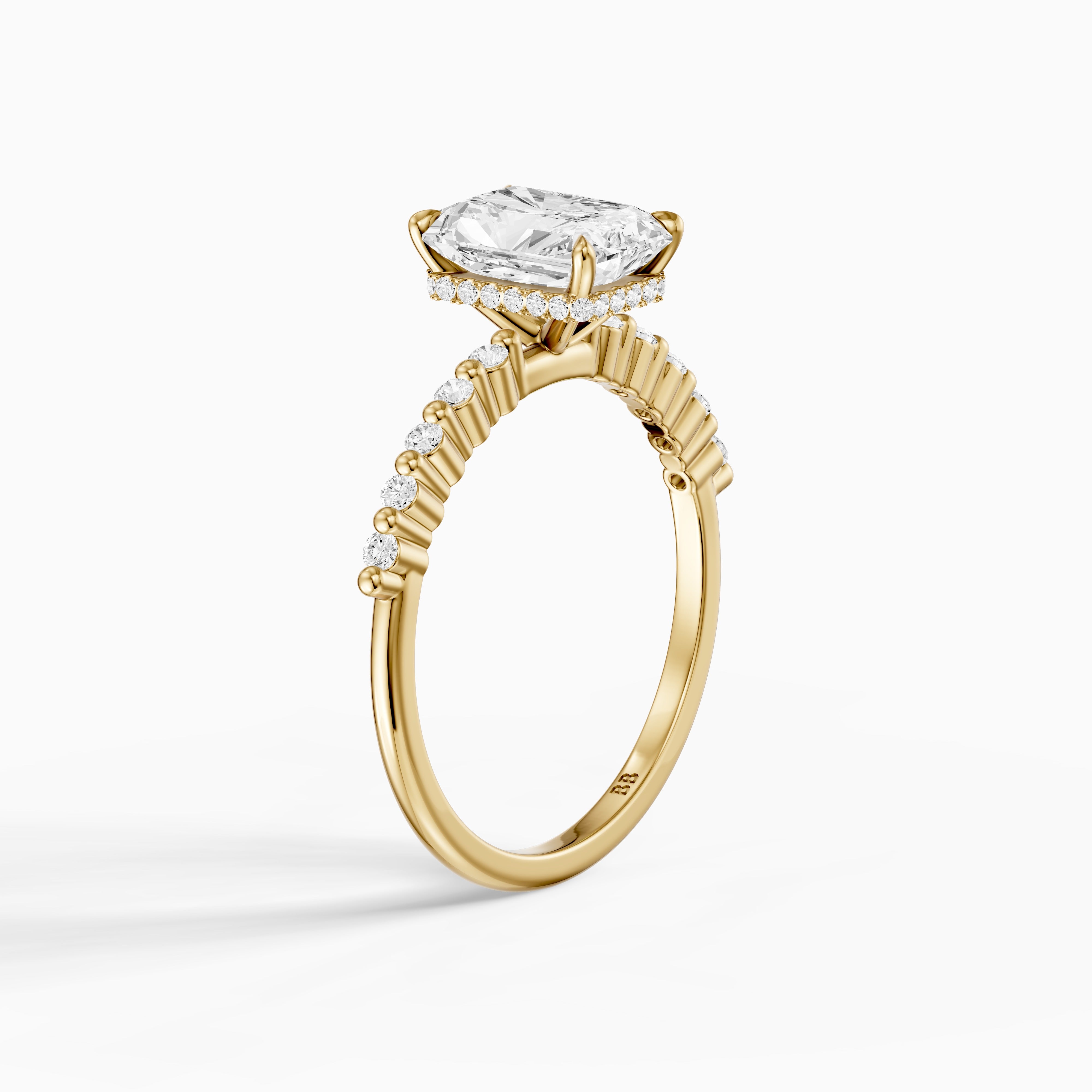 Felina Radiant Cut Hidden Halo Side Stone Moissanite Diamond Ring