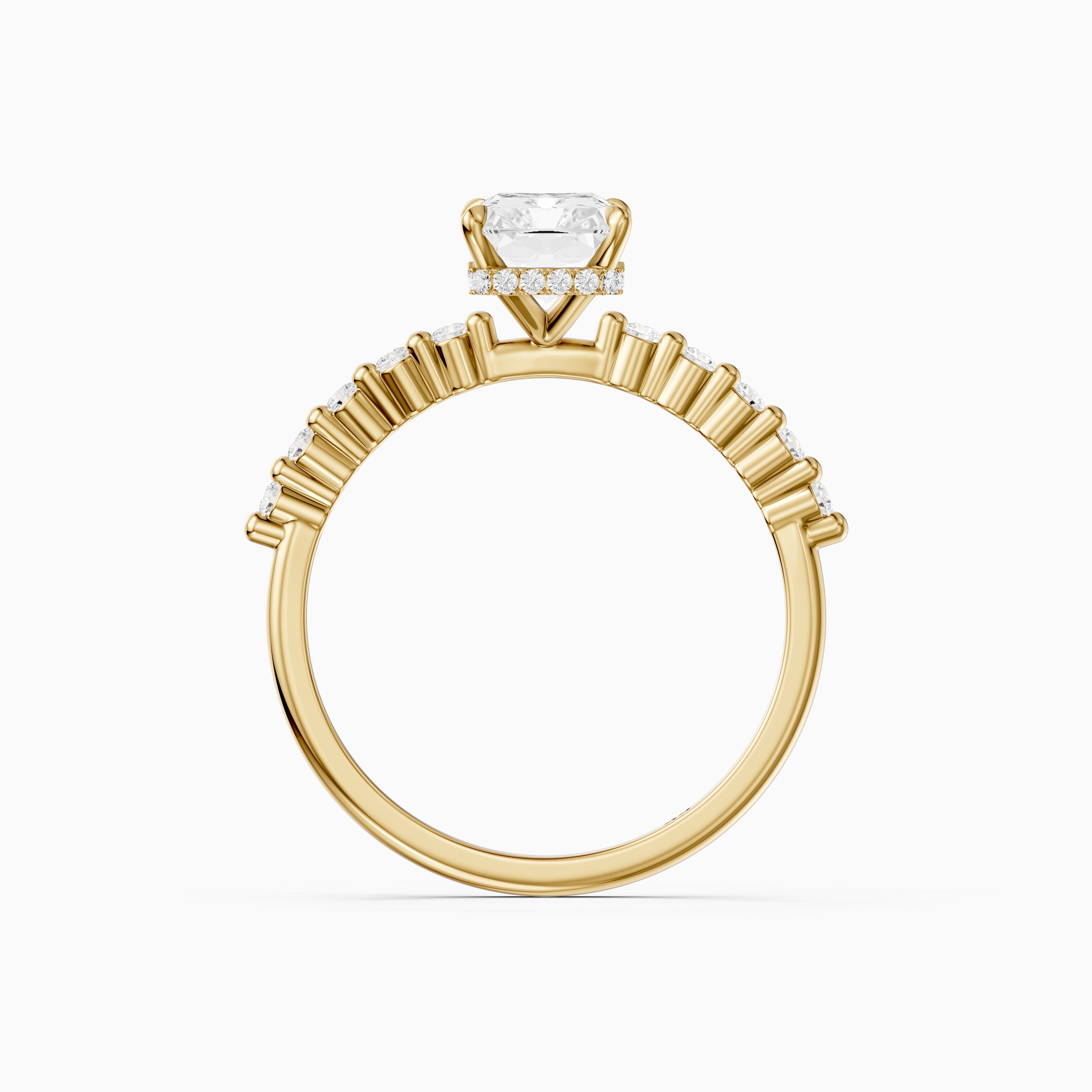 Felina Radiant Cut Hidden Halo Side Stone Moissanite Diamond Ring