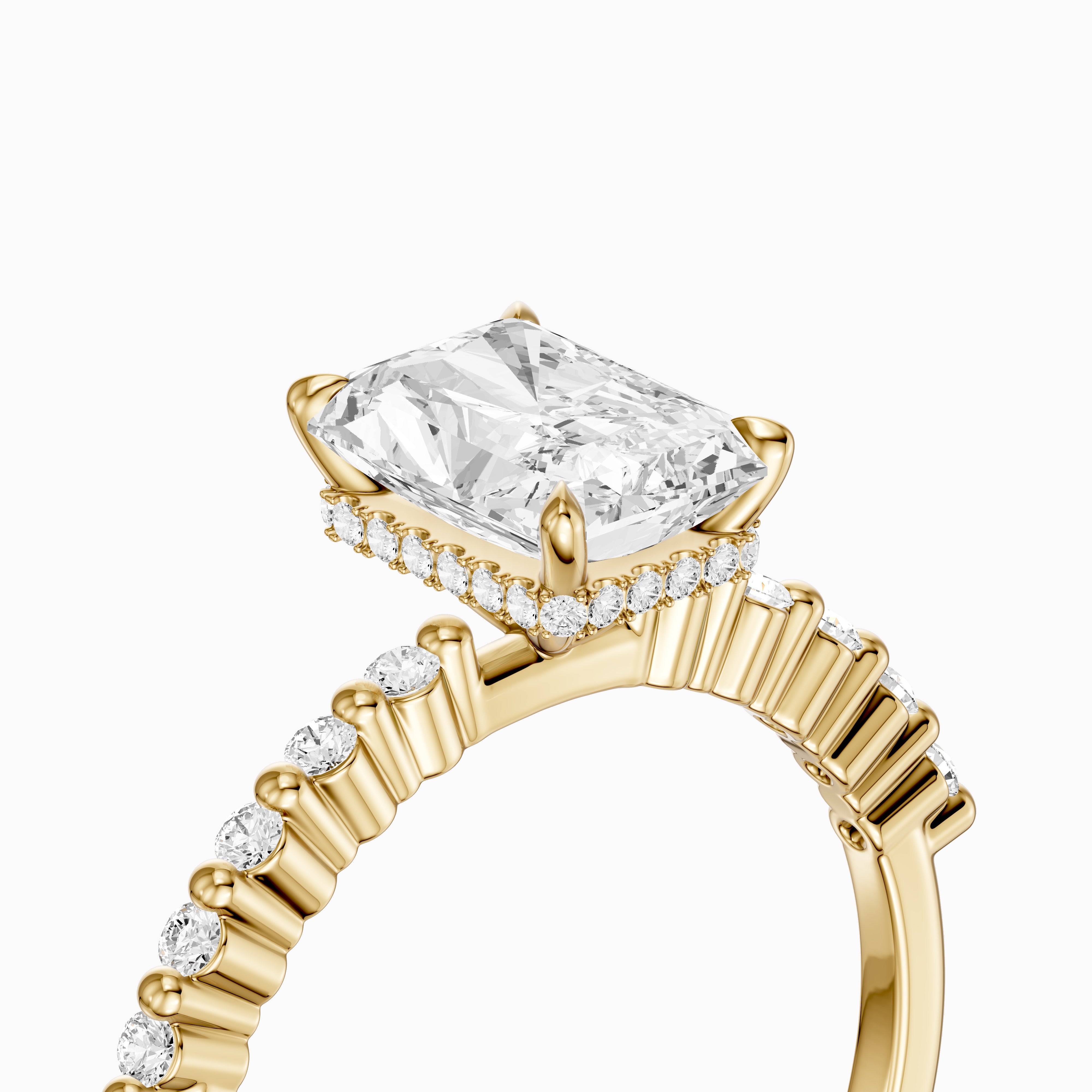 Felina Radiant Cut Hidden Halo Side Stone Moissanite Diamond Ring