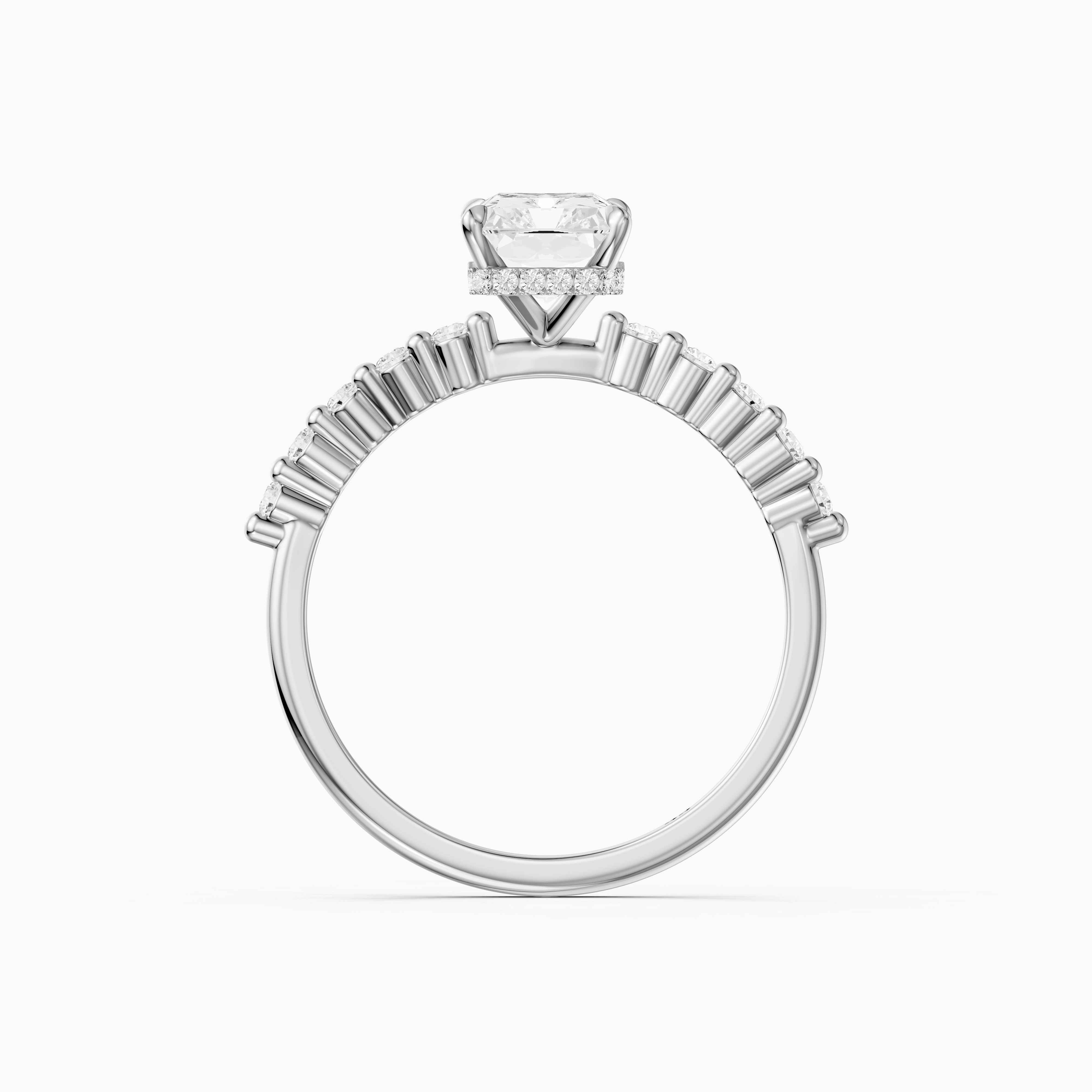 Felina Radiant Cut Hidden Halo Side Stone Moissanite Diamond Ring