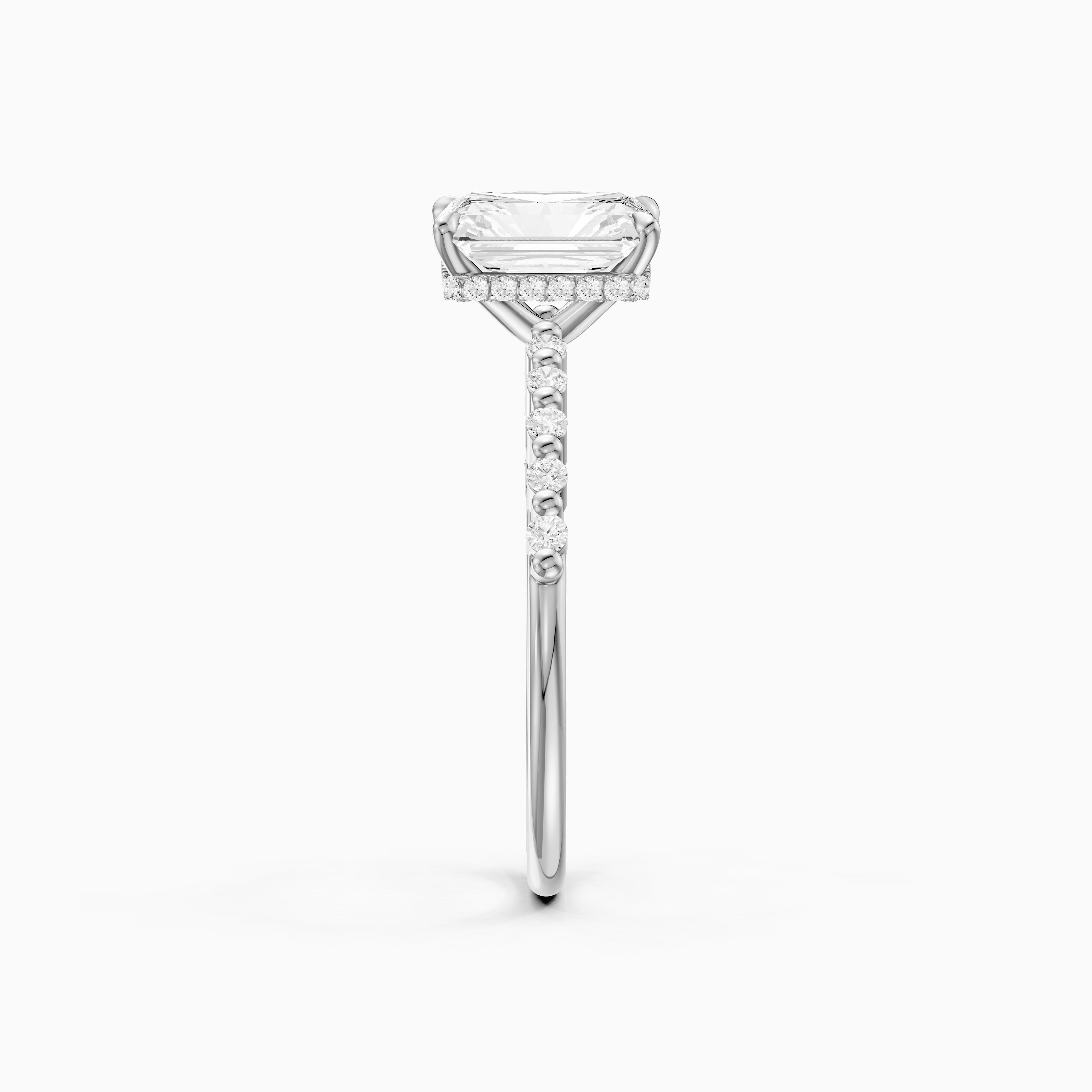 Felina Radiant Cut Hidden Halo Side Stone Moissanite Diamond Ring