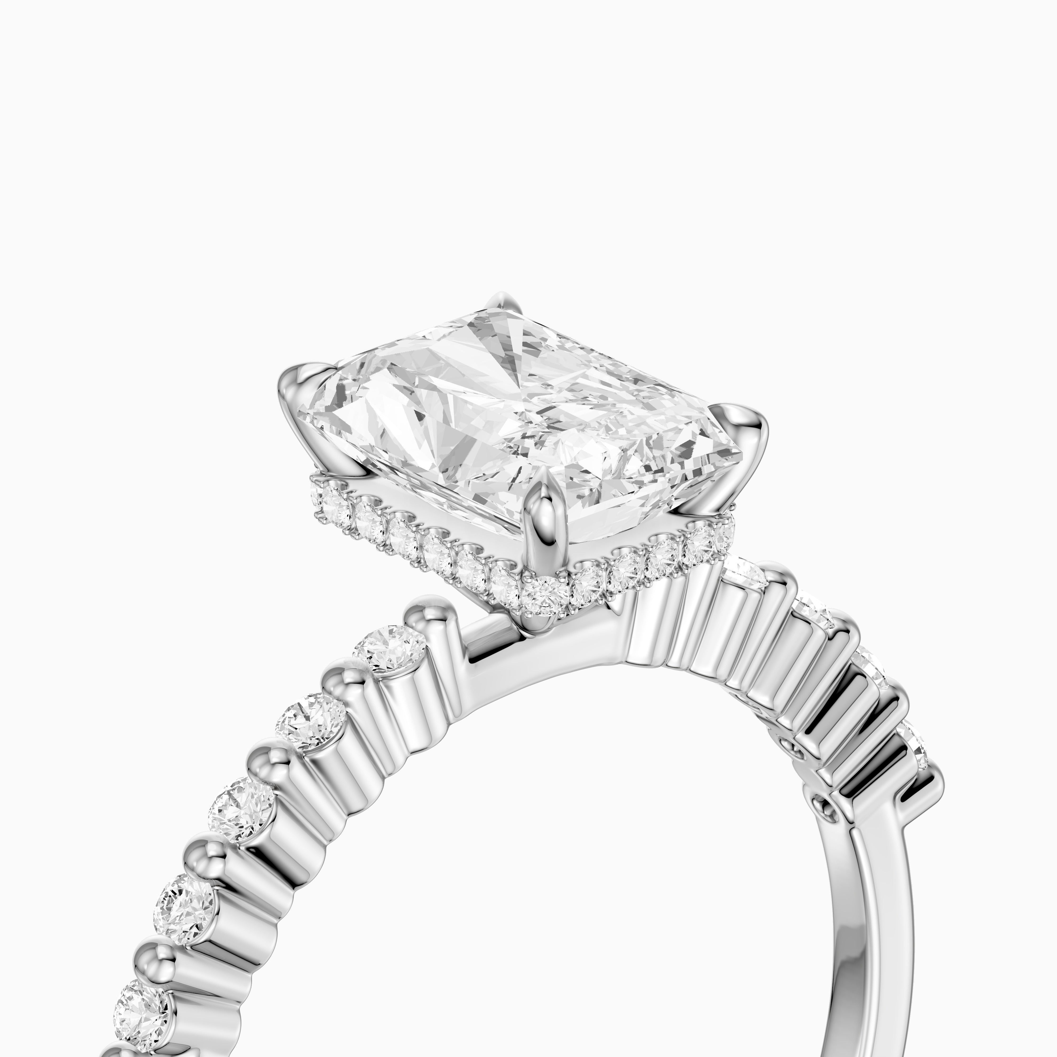 Felina Radiant Cut Hidden Halo Side Stone Moissanite Diamond Ring