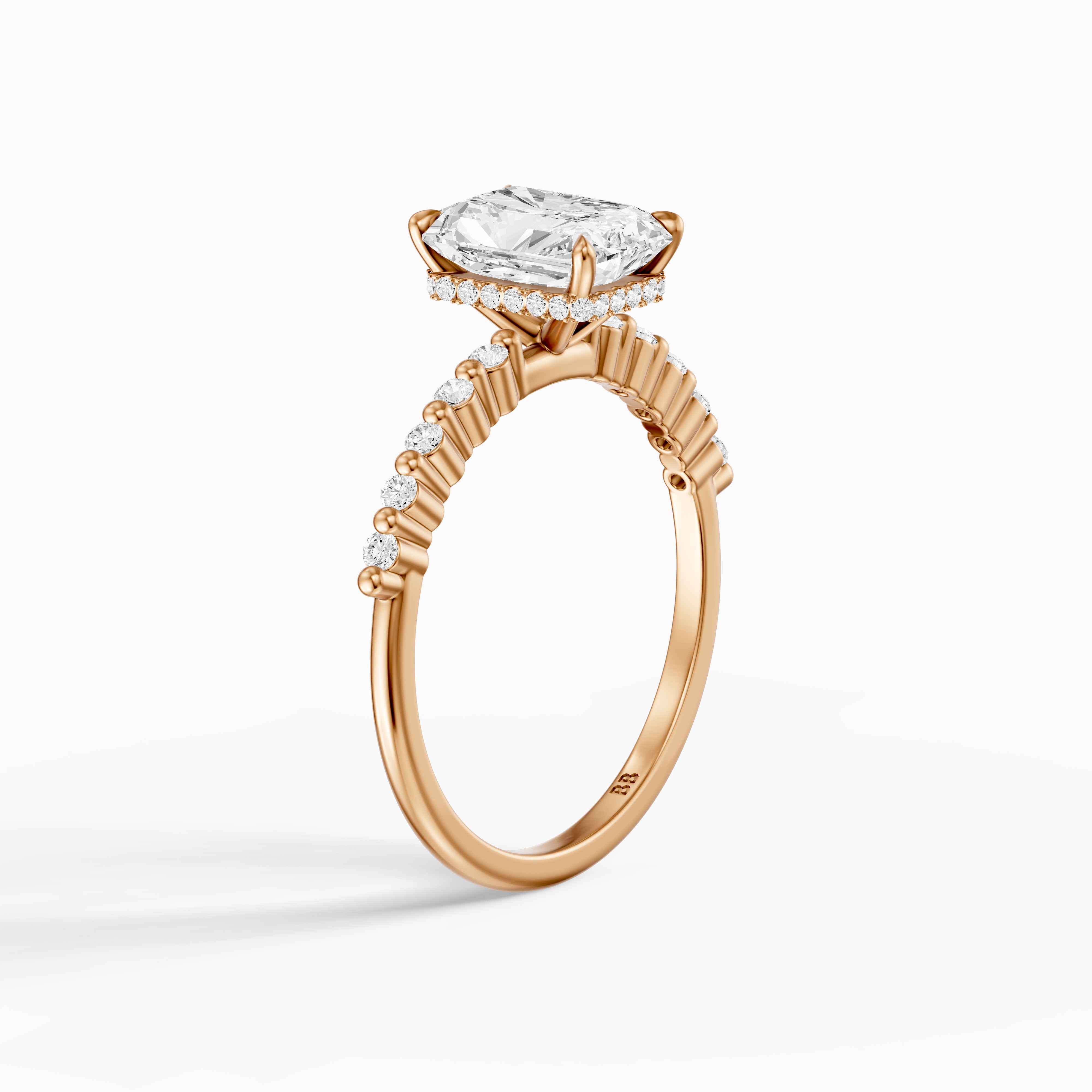 Felina Radiant Cut Hidden Halo Side Stone Moissanite Diamond Ring