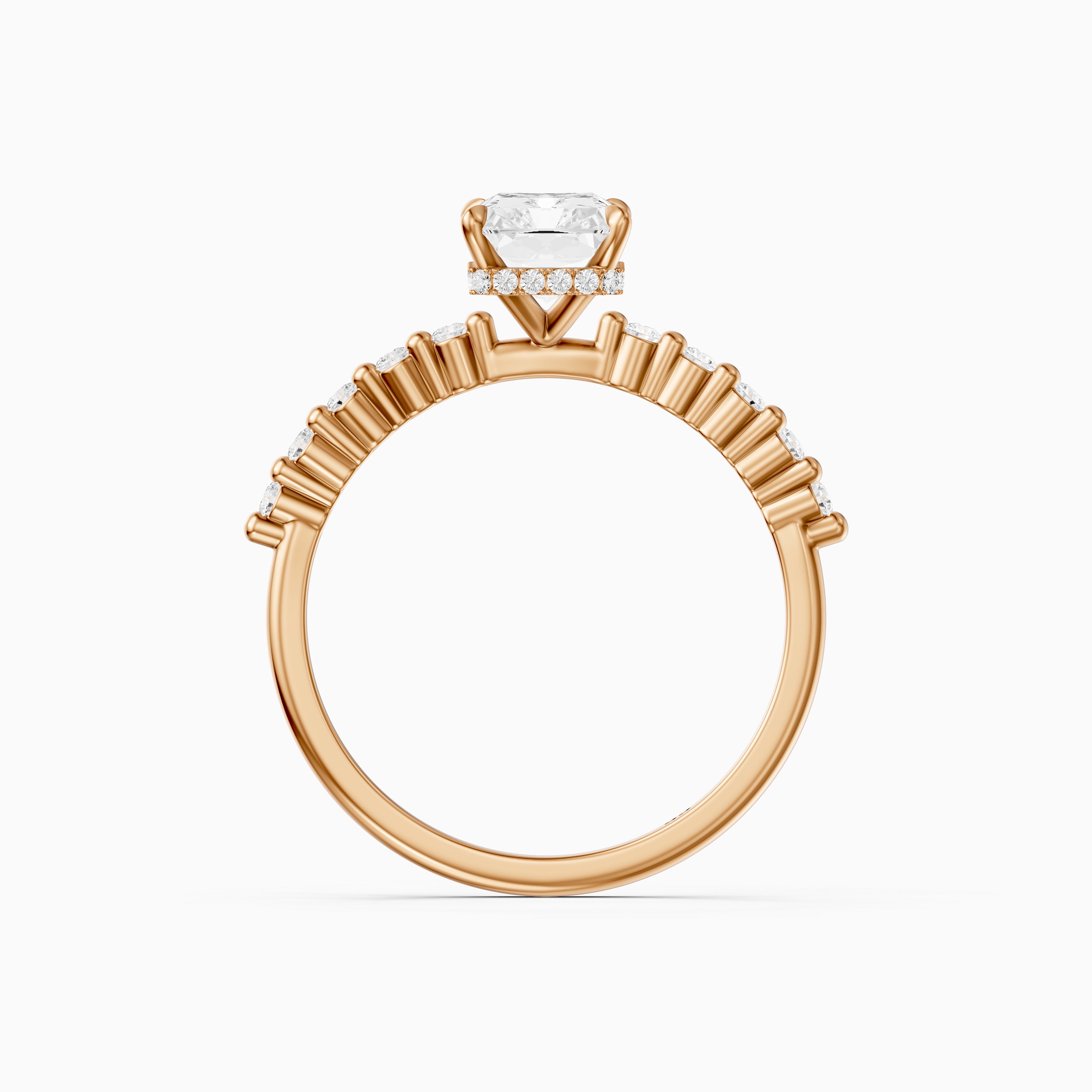 Felina Radiant Cut Hidden Halo Side Stone Moissanite Diamond Ring