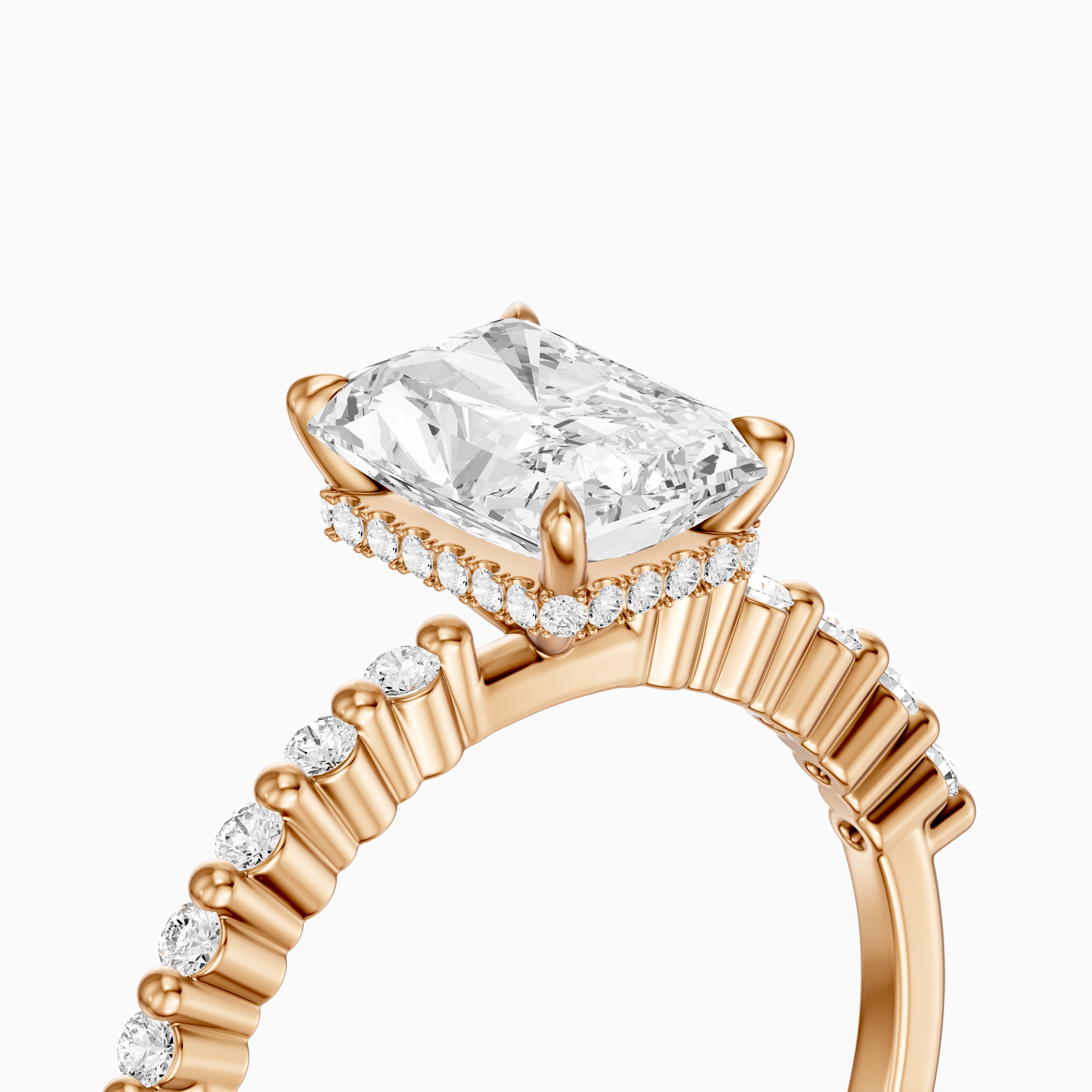 Felina Radiant Cut Hidden Halo Side Stone Moissanite Diamond Ring