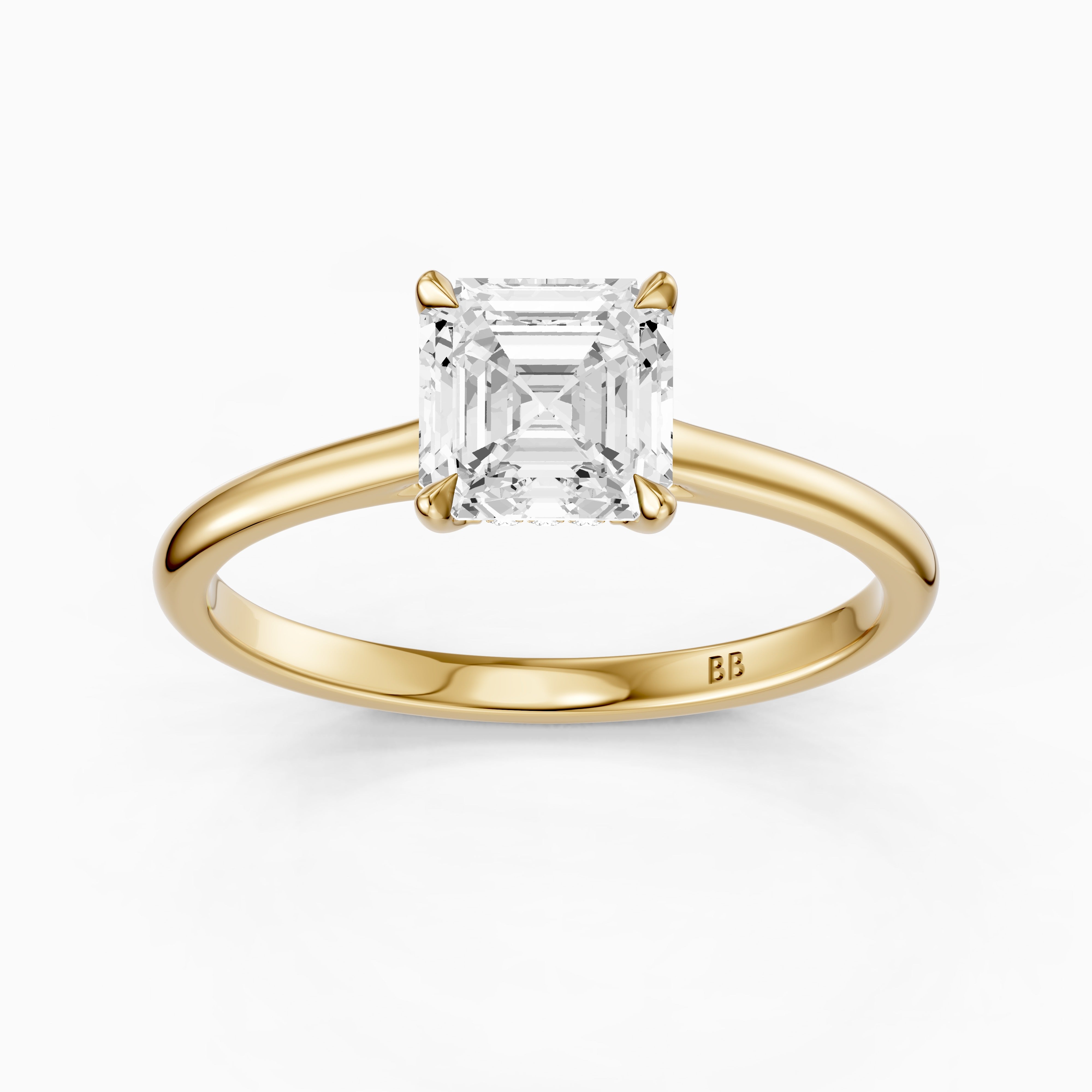 Halima 4 Prong Asscher Cut Hidden Halo Moissanite Diamond Ring