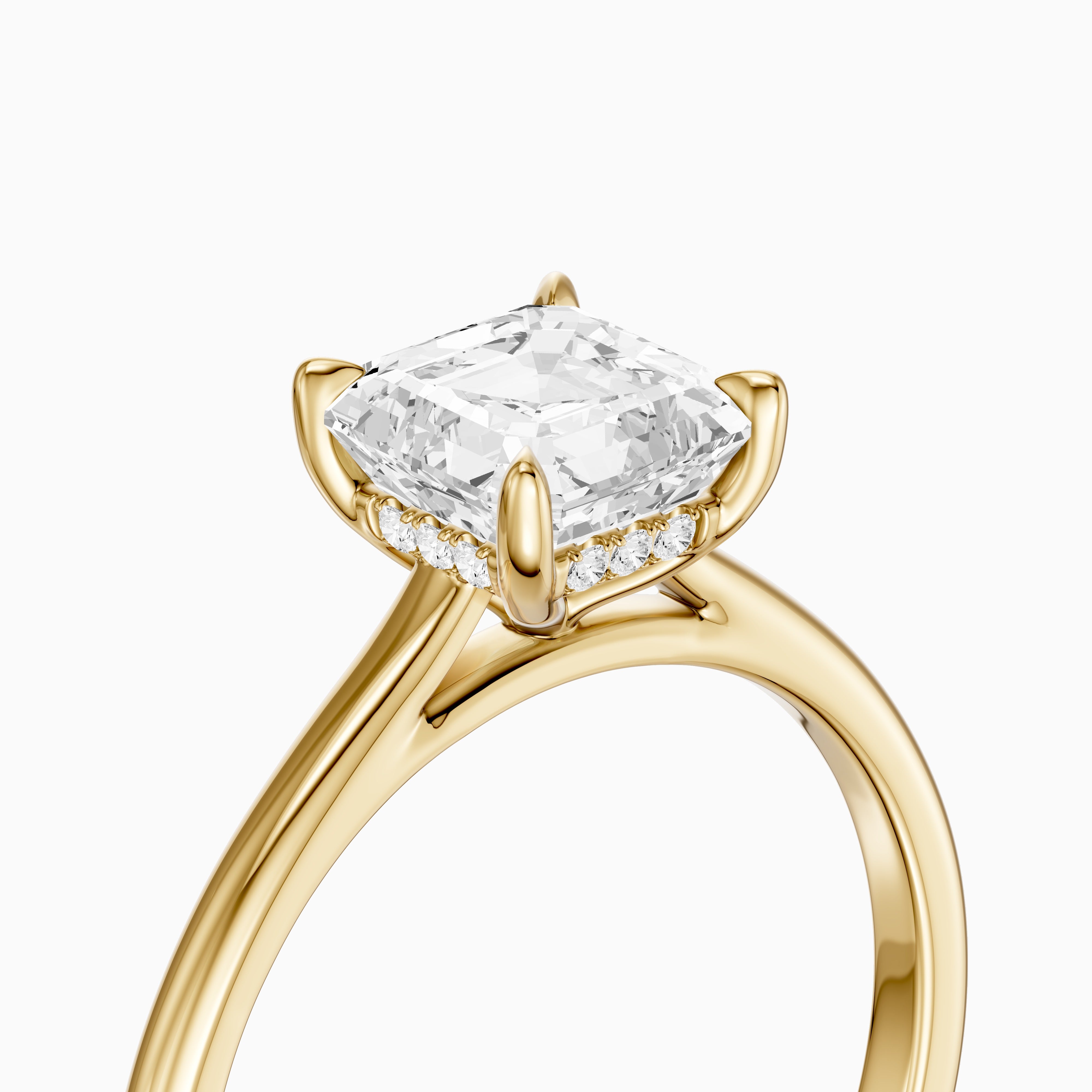 Halima 4 Prong Asscher Cut Hidden Halo Moissanite Diamond Ring