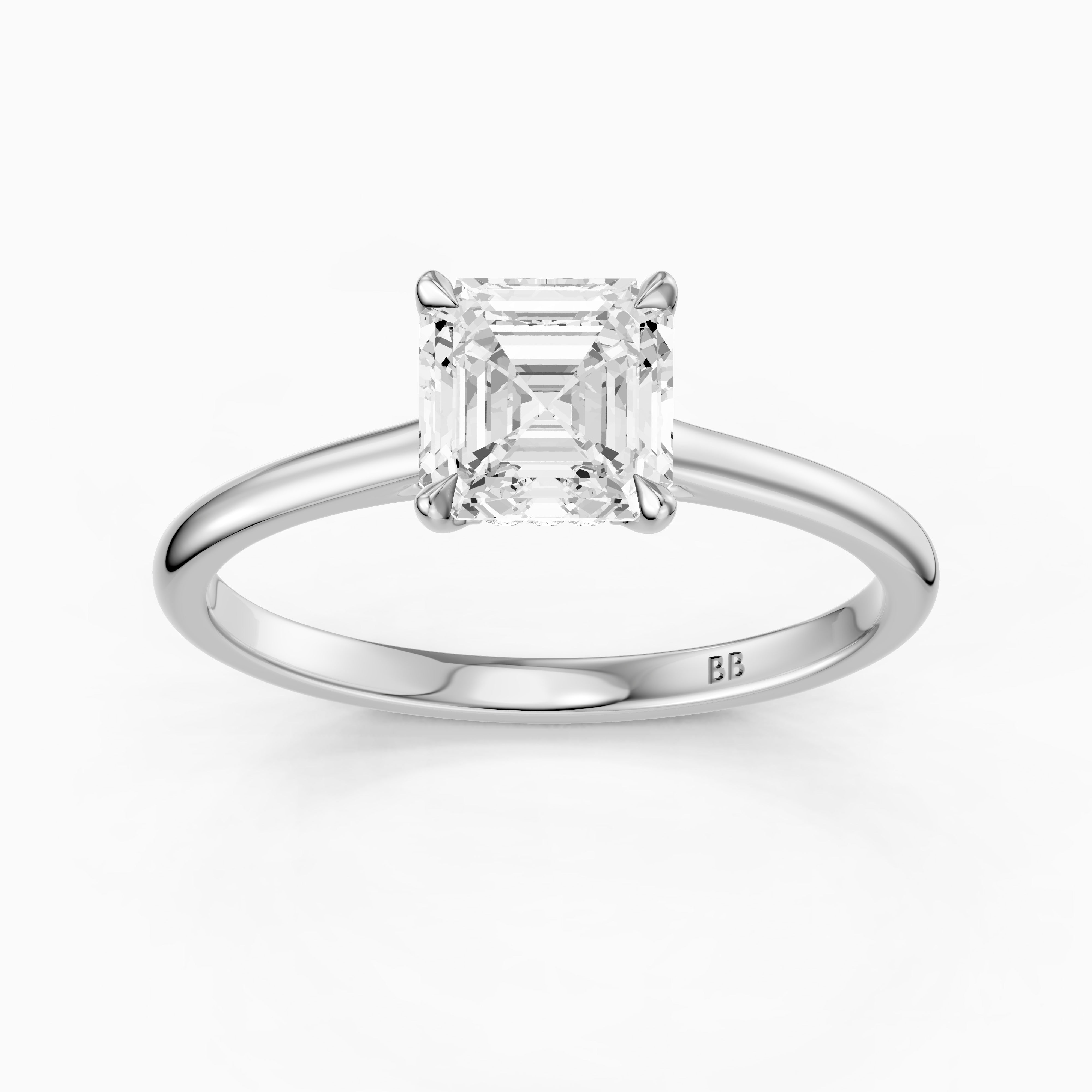 Halima 4 Prong Asscher Cut Hidden Halo Moissanite Diamond Ring