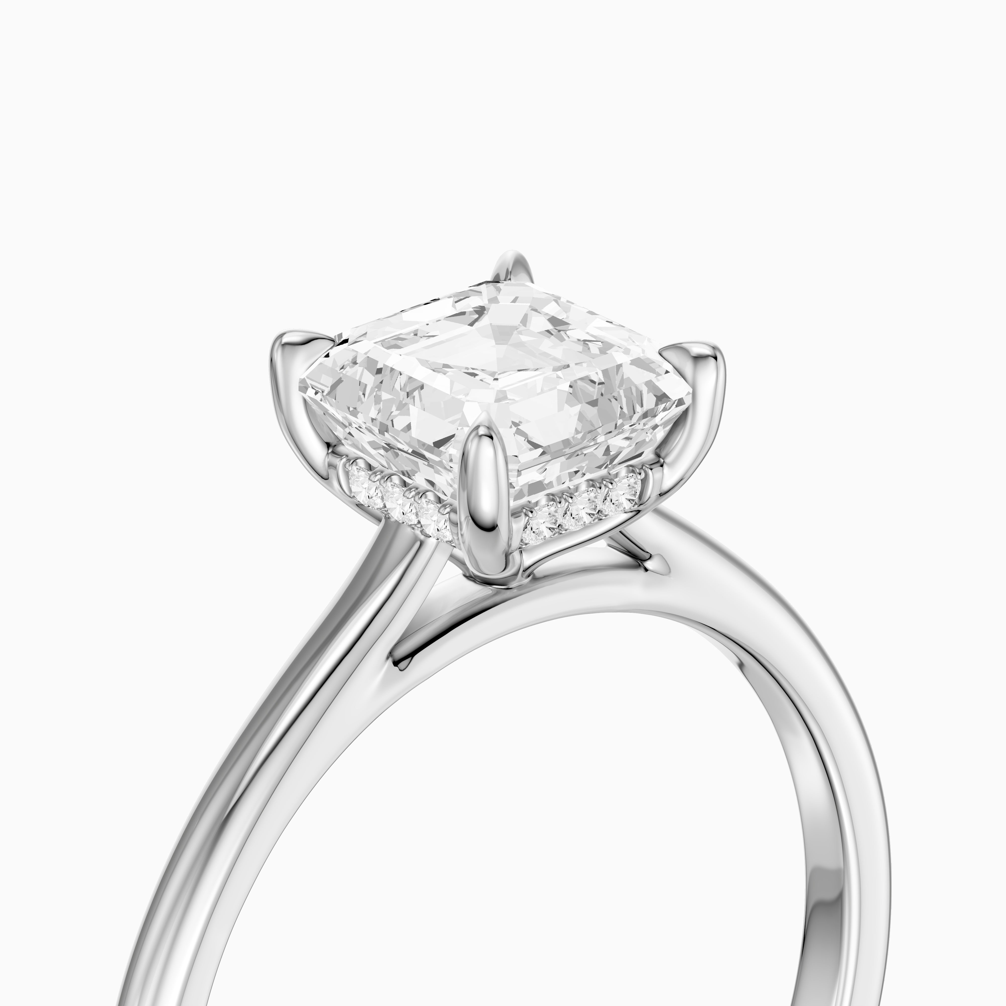 Halima 4 Prong Asscher Cut Hidden Halo Moissanite Diamond Ring