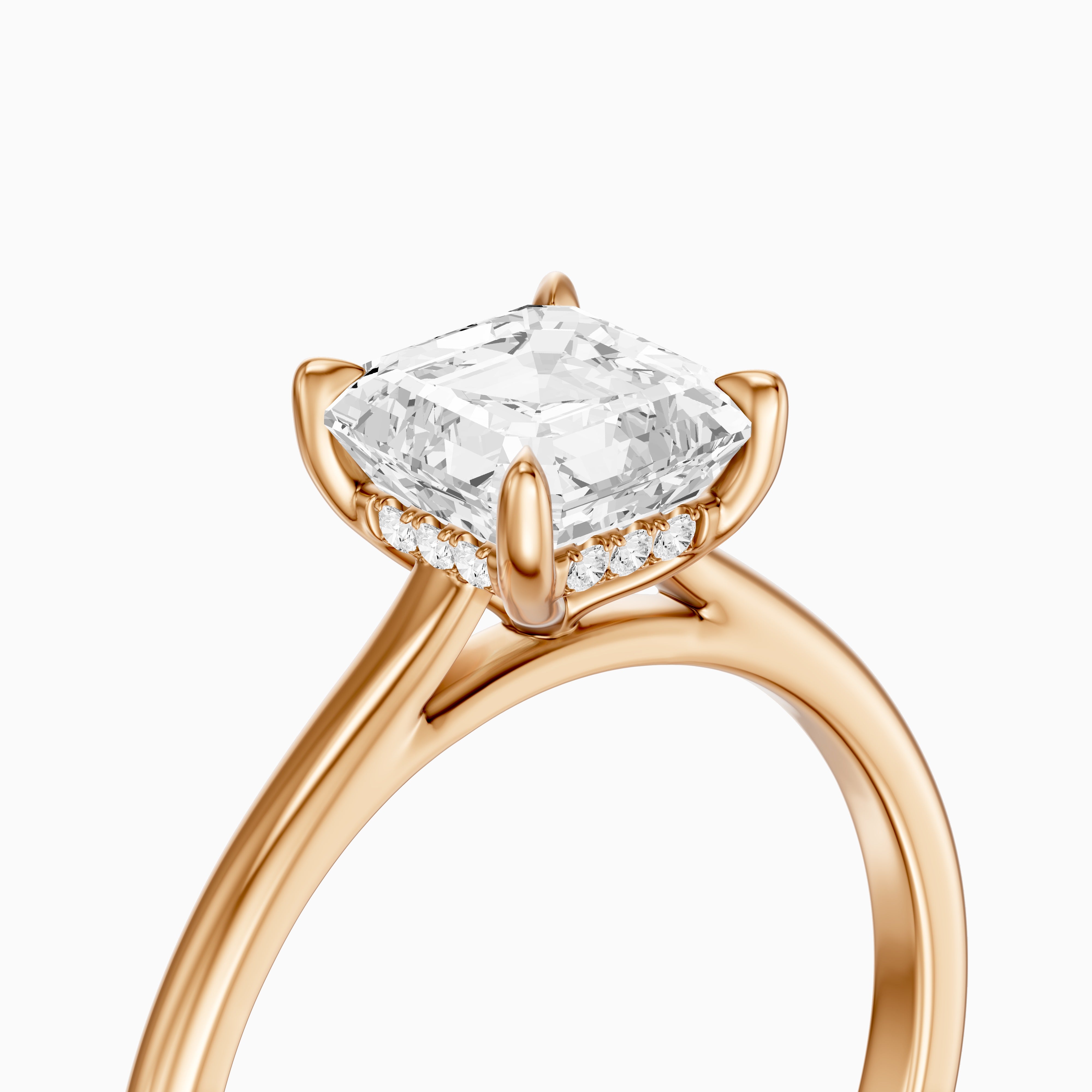 Halima 4 Prong Asscher Cut Hidden Halo Moissanite Diamond Ring