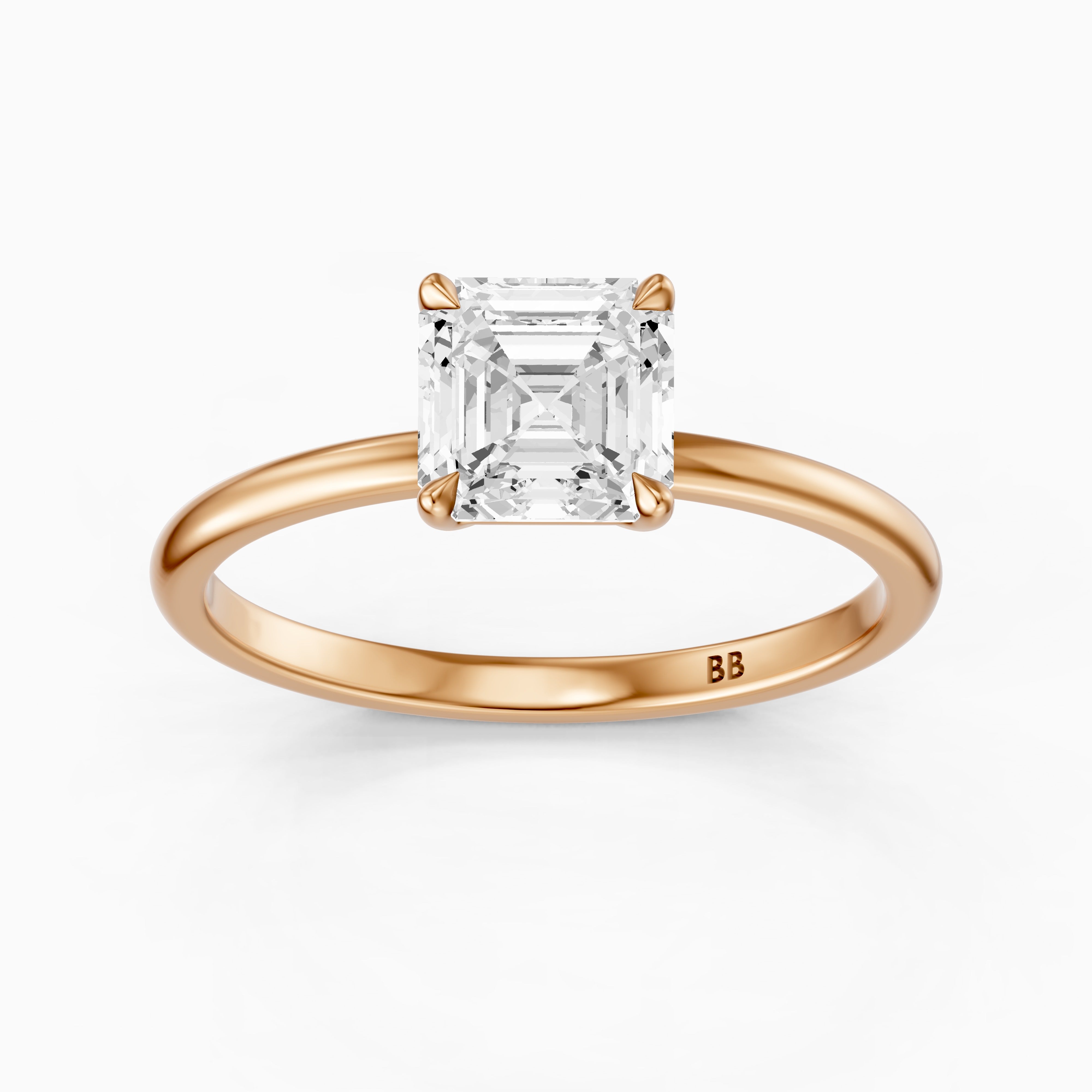 Halsey Asscher Cut Solitaire Moissanite Diamond Engagement Ring