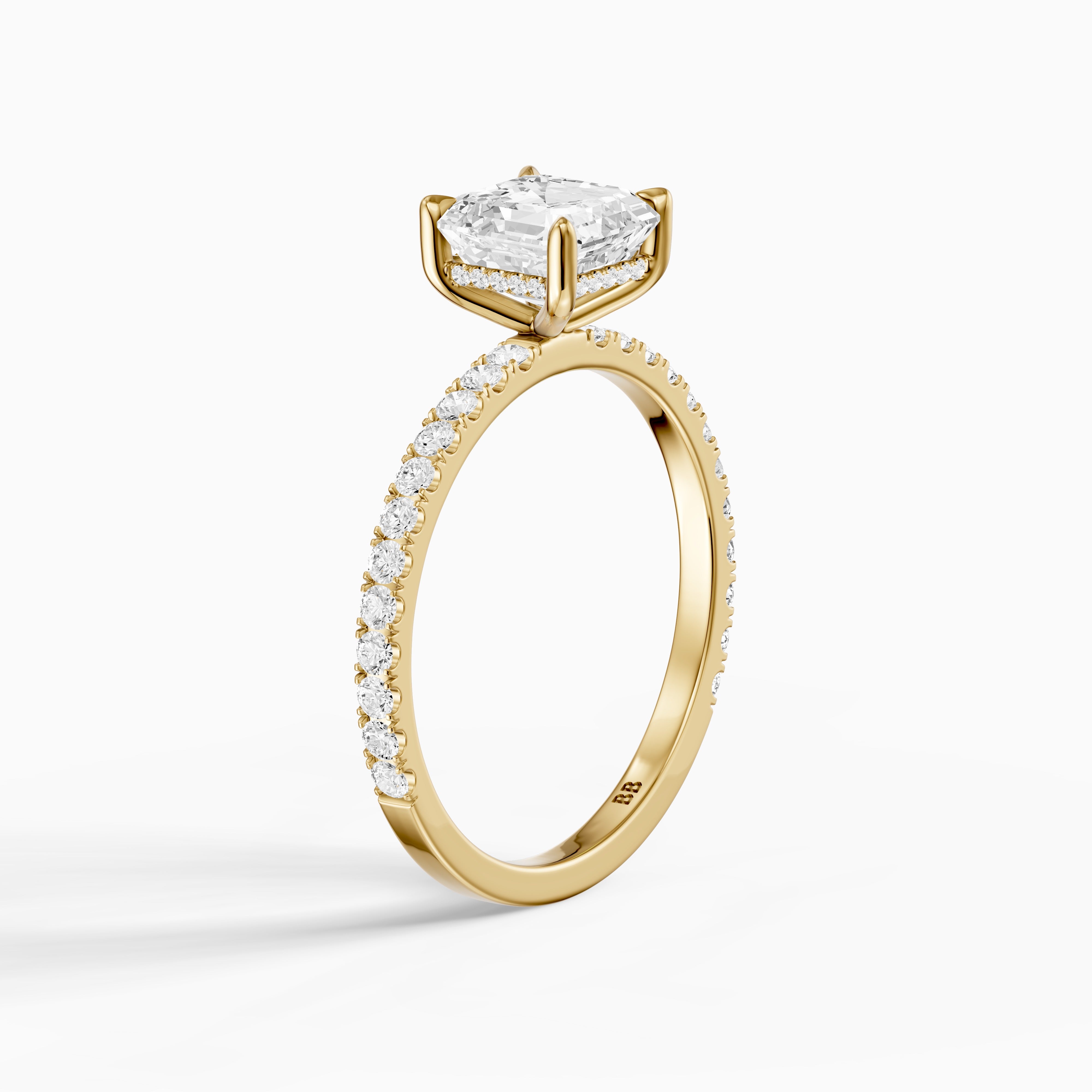 Hannah Asscher Cut Hidden Halo Pave Side Stone Moissanite Diamond Ring