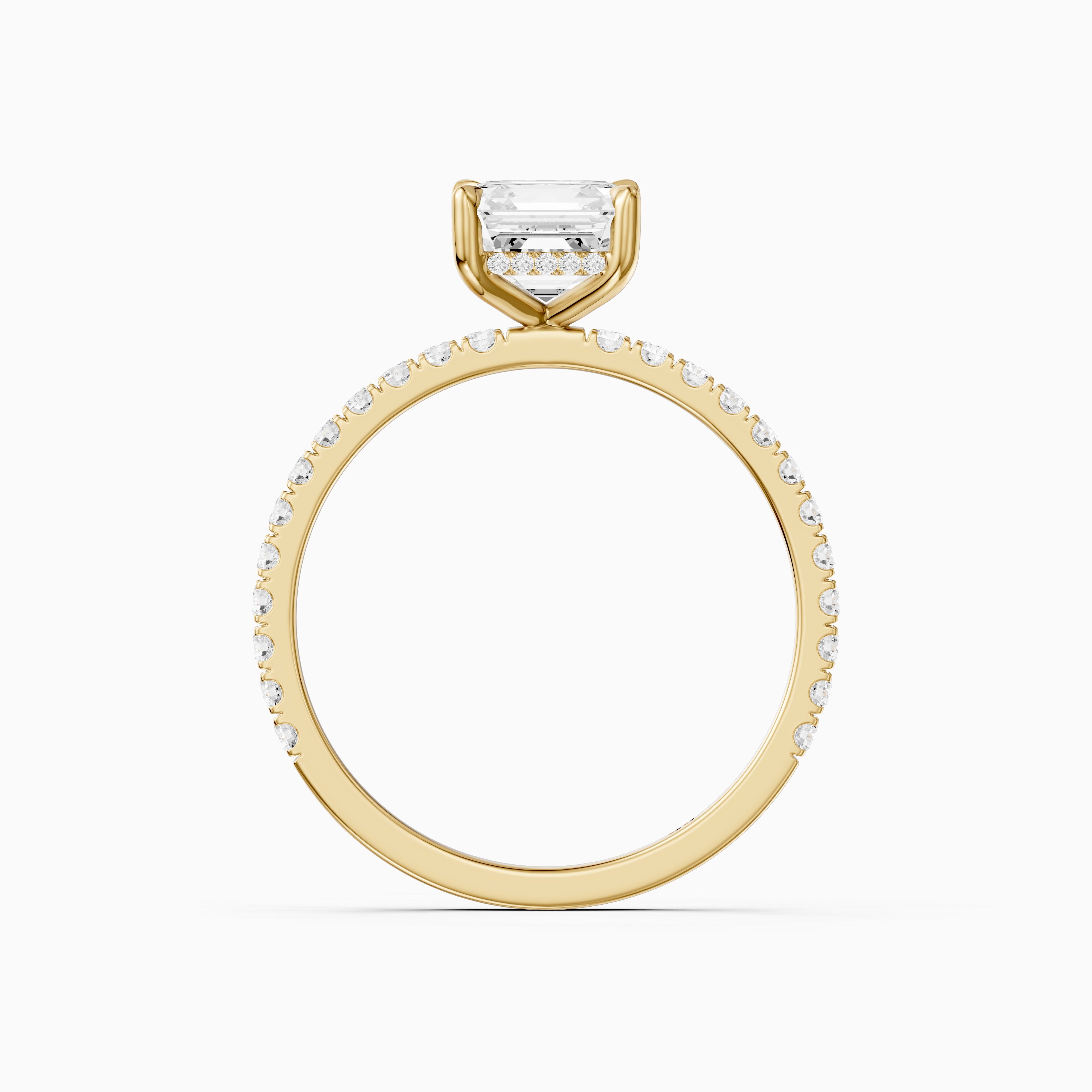 Hannah Asscher Cut Hidden Halo Pave Side Stone Moissanite Diamond Ring