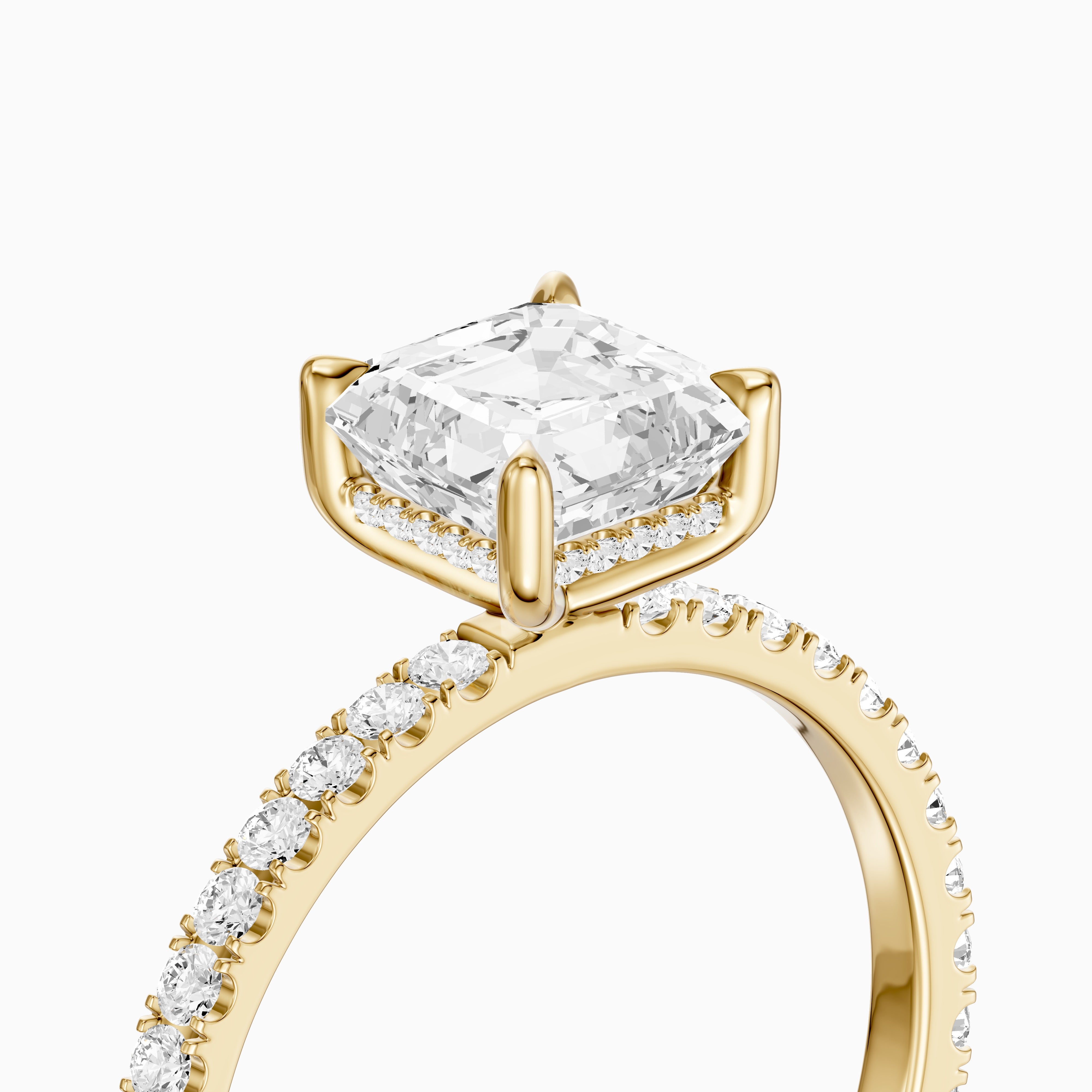 Hannah Asscher Cut Hidden Halo Pave Side Stone Moissanite Diamond Ring