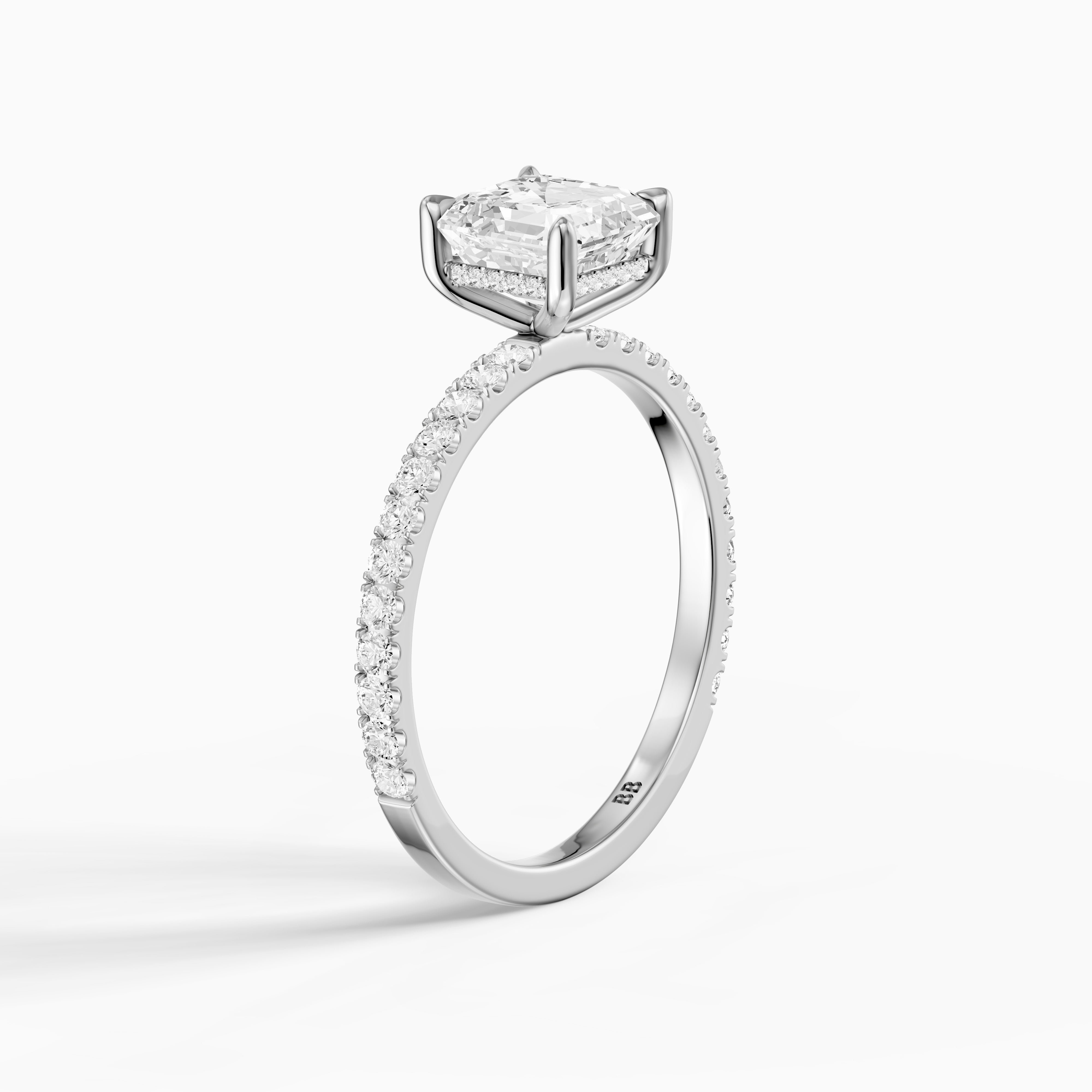 Hannah Asscher Cut Hidden Halo Pave Side Stone Moissanite Diamond Ring