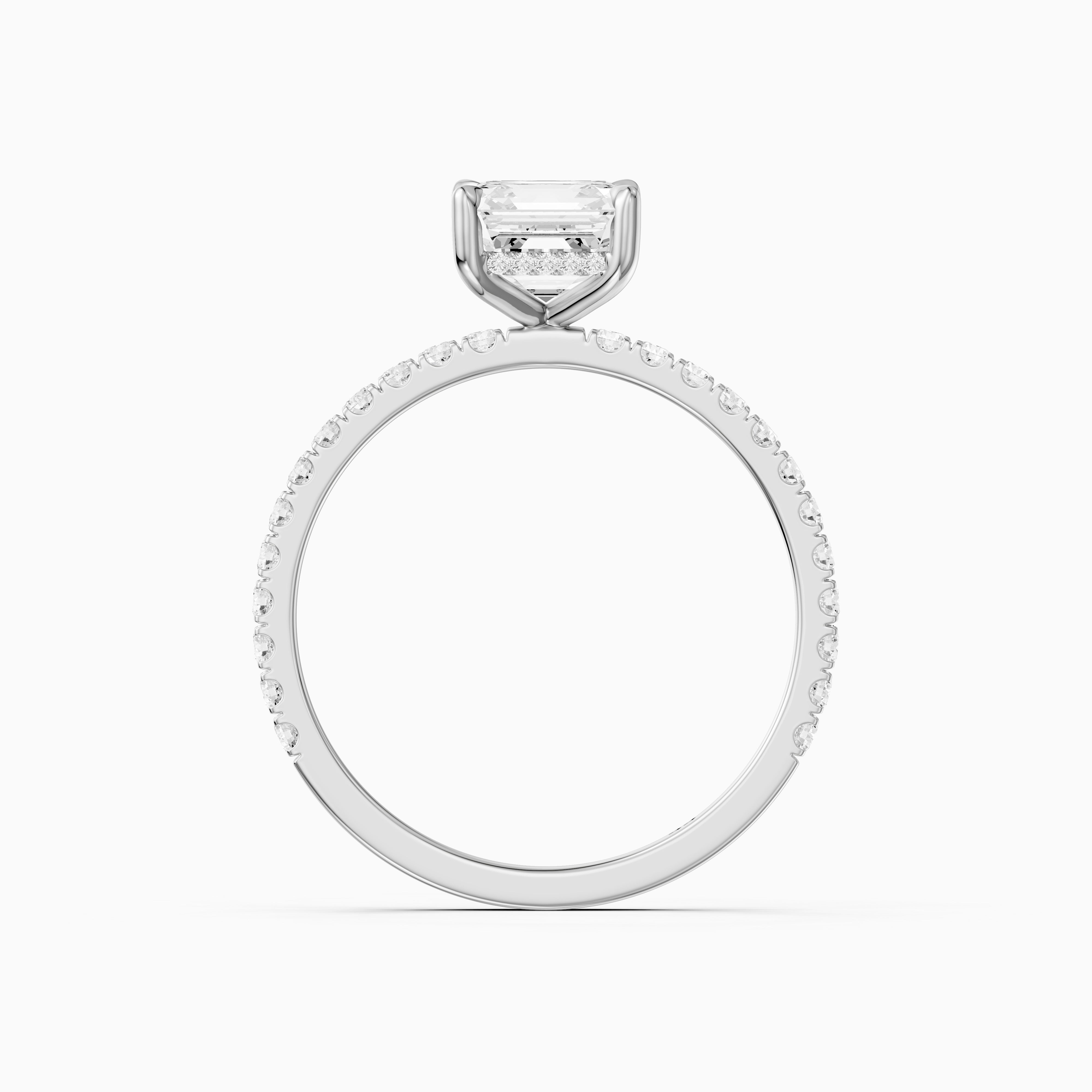 Hannah Asscher Cut Hidden Halo Pave Side Stone Moissanite Diamond Ring