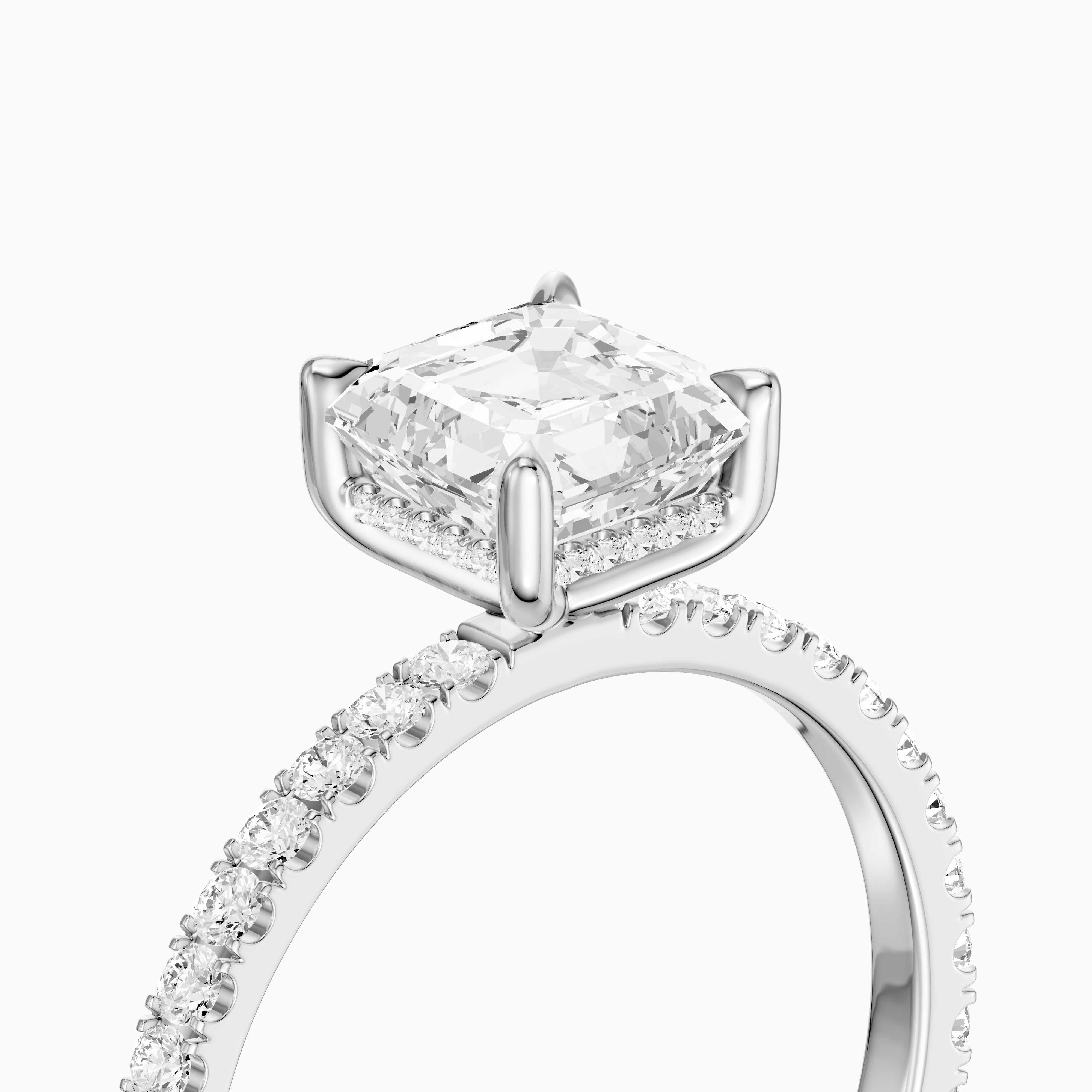 Hannah Asscher Cut Hidden Halo Pave Side Stone Moissanite Diamond Ring