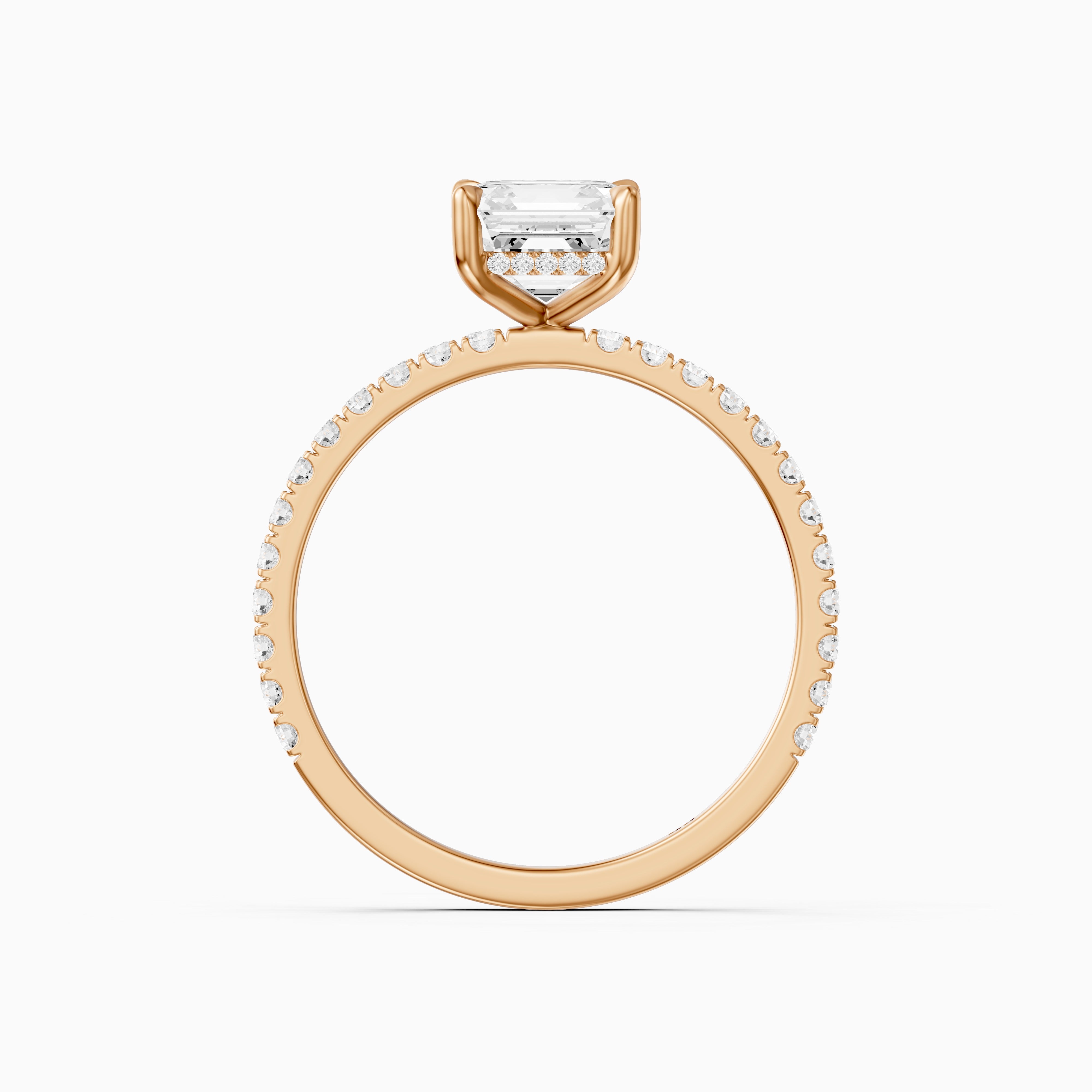Hannah Asscher Cut Hidden Halo Pave Side Stone Moissanite Diamond Ring
