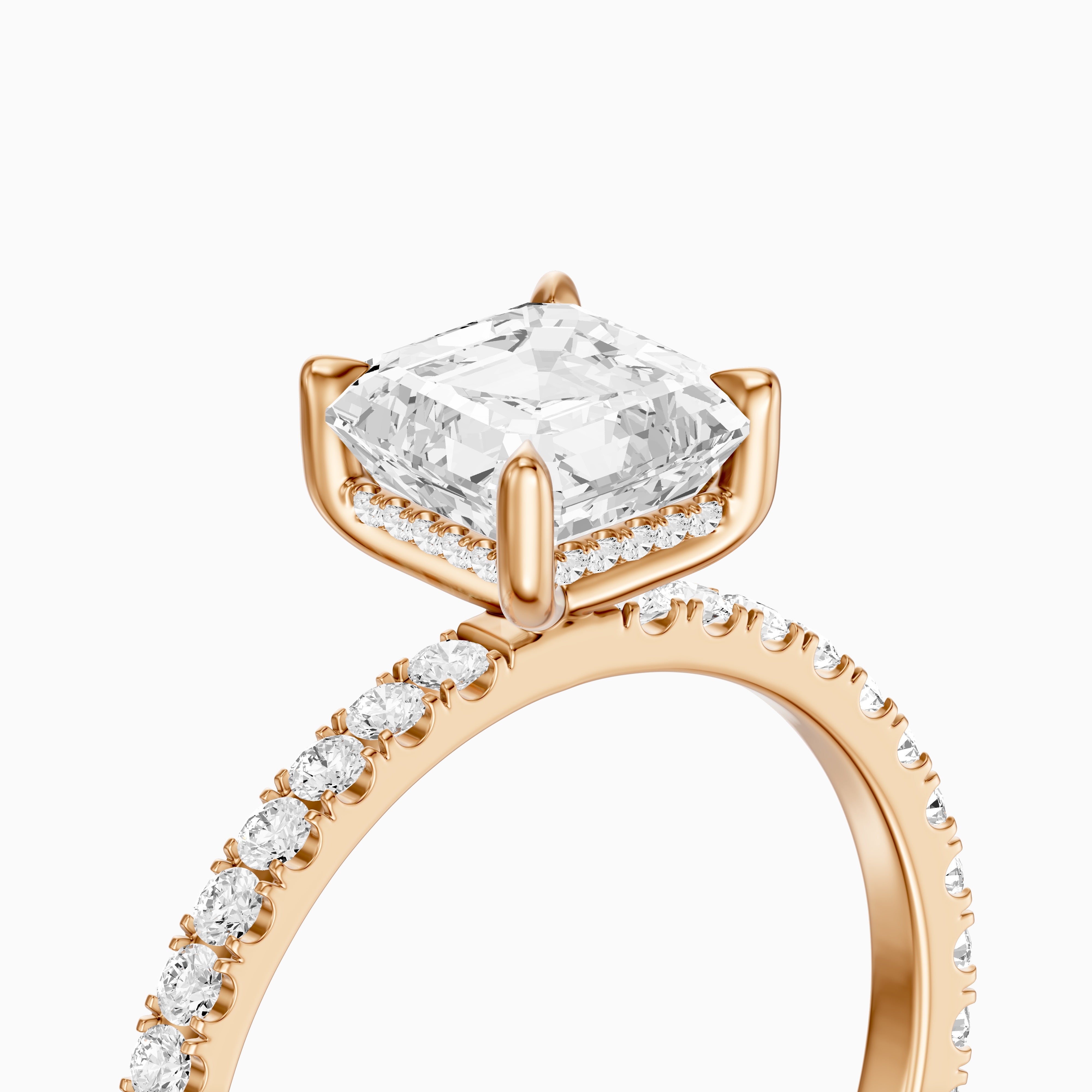 Hannah Asscher Cut Hidden Halo Pave Side Stone Moissanite Diamond Ring