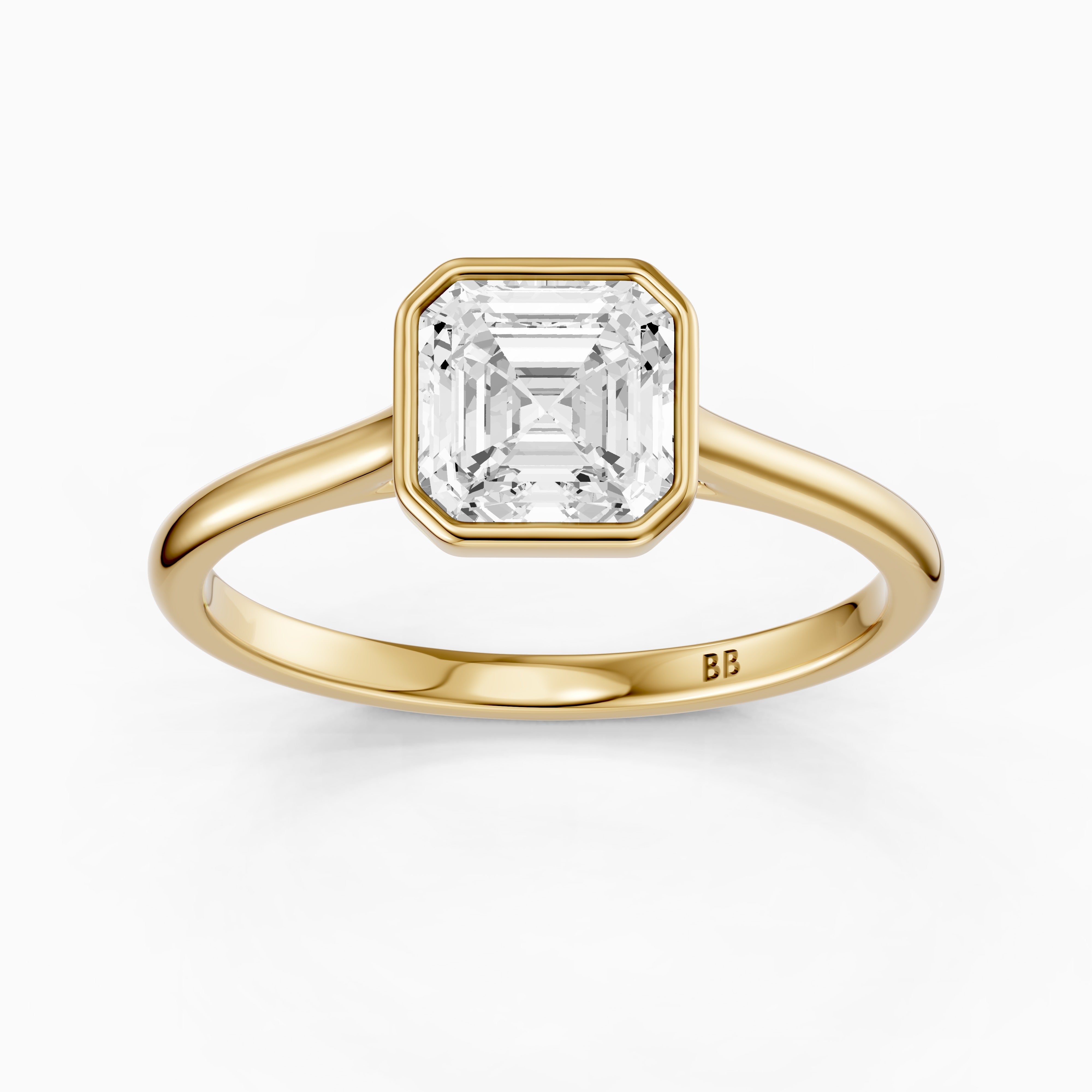 Elodia Asscher Cut Bezel Set Cathedral Style Moissanite Diamond Ring