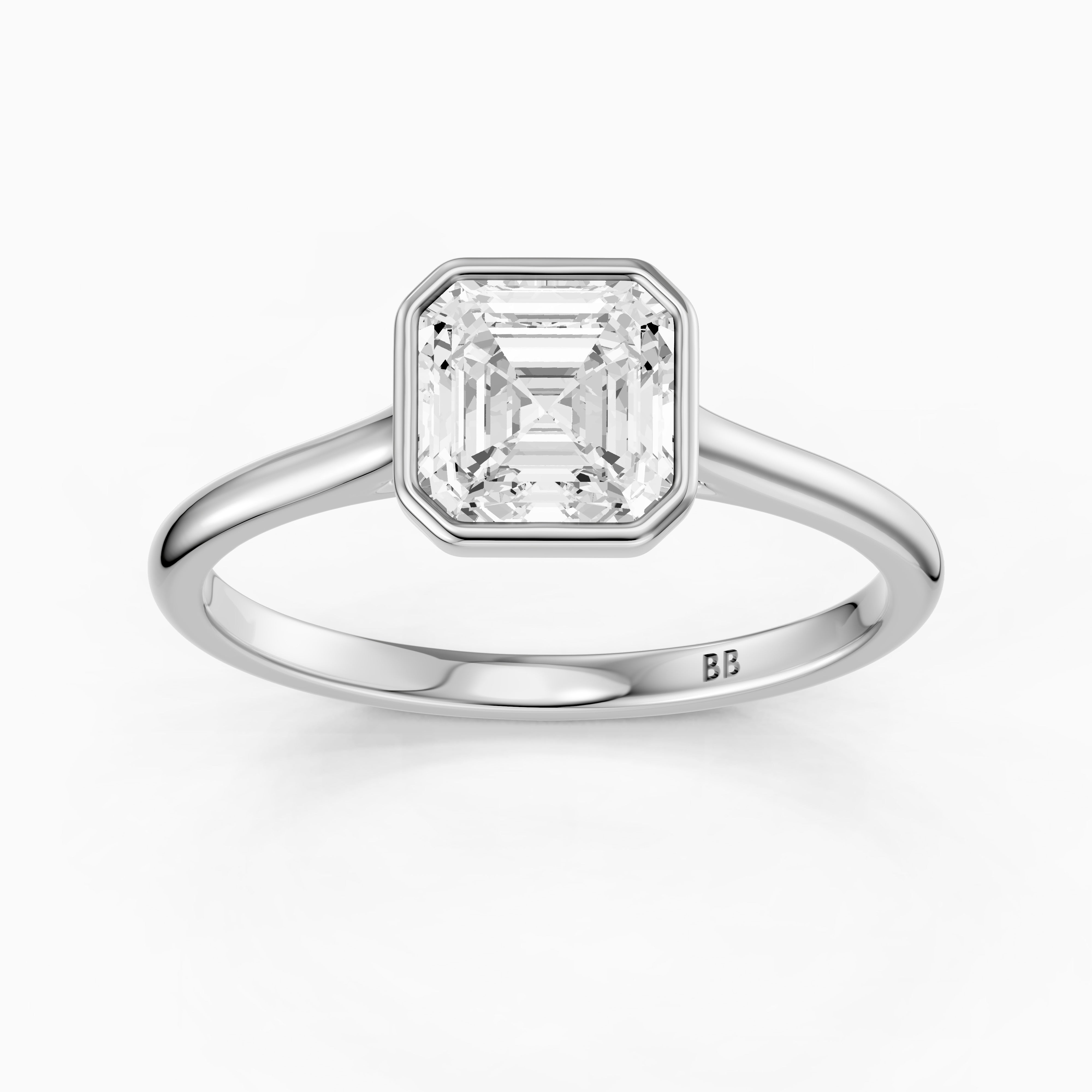 Elodia Asscher Cut Bezel Set Cathedral Style Lab Grown Diamond Ring
