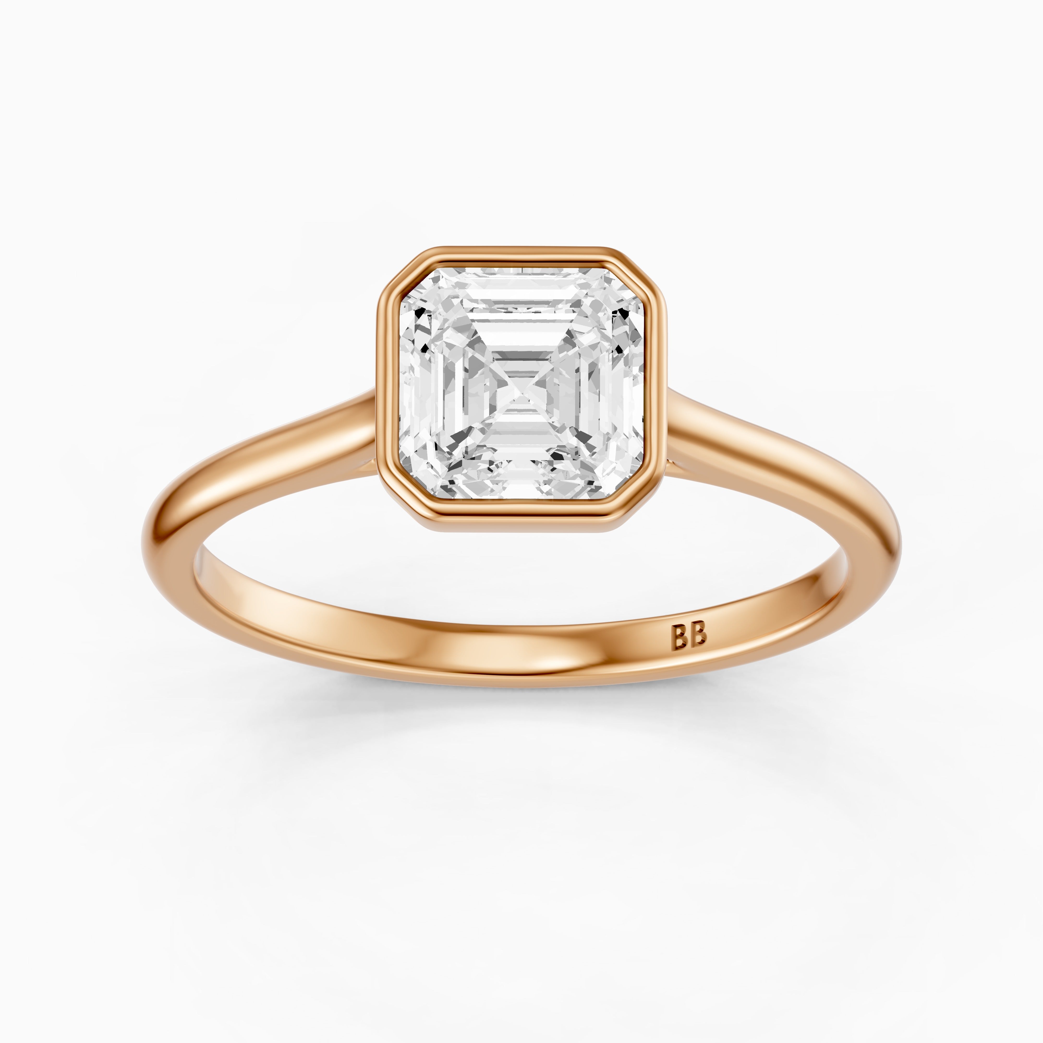 Elodia Asscher Cut Bezel Set Cathedral Style Lab Grown Diamond Ring