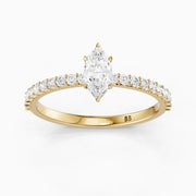 Selena 6 Prong Marquise Cut Pave Side Stone Moissanite Diamond Ring
