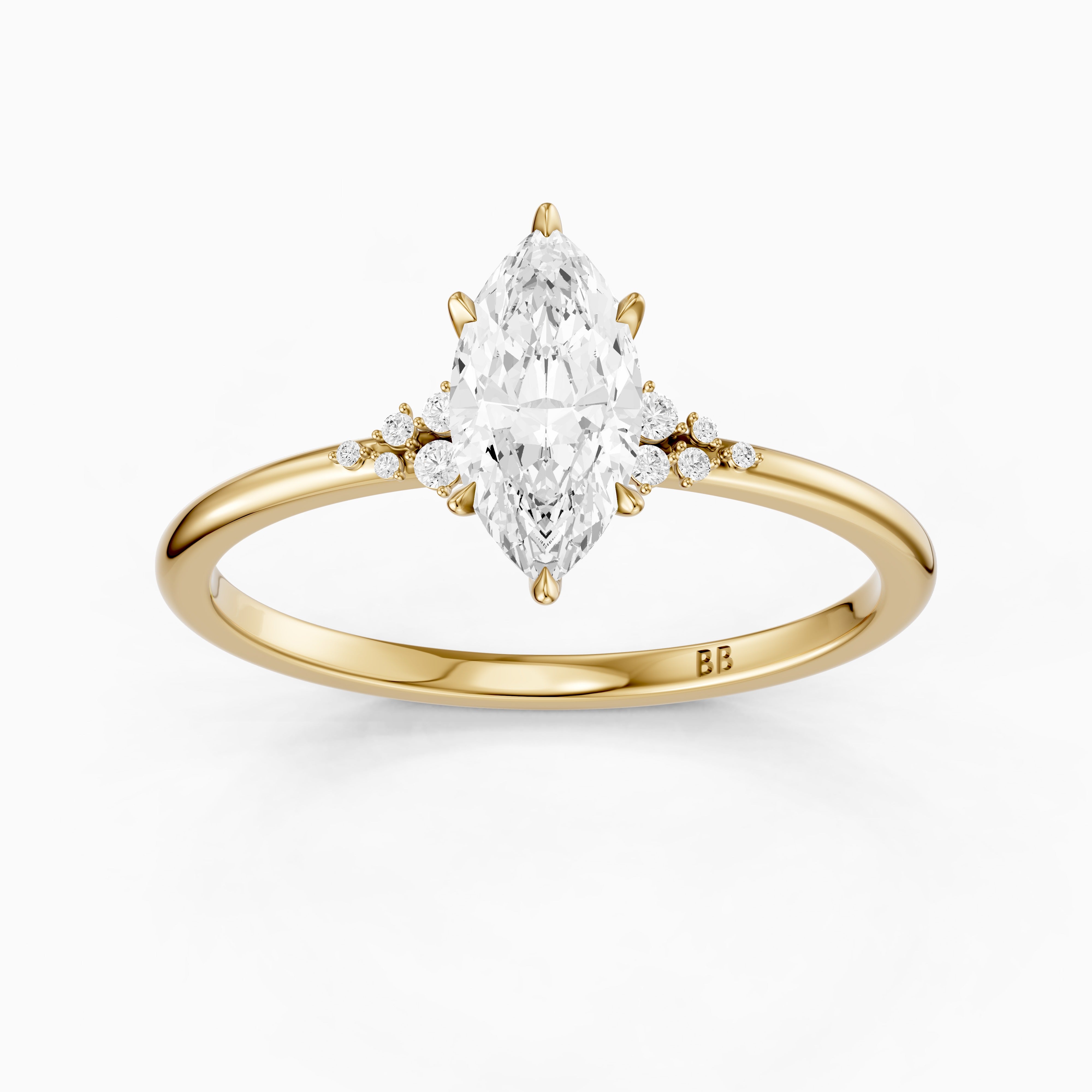 Jaycee Vintage Inspired Marquise Cut Side Stone Moissanite Diamond Ring