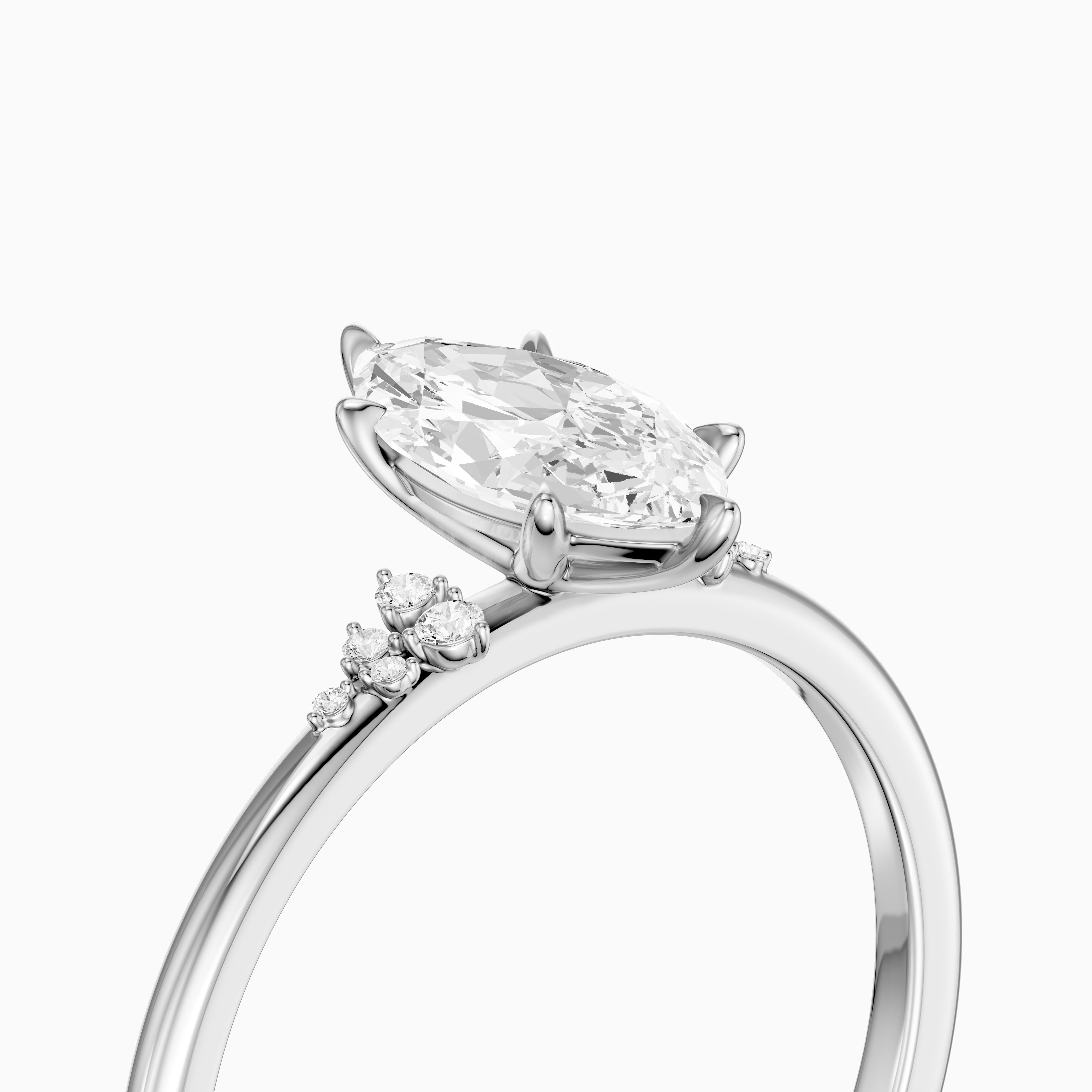 Jaycee Vintage Inspired Marquise Cut Side Stone Moissanite Diamond Ring