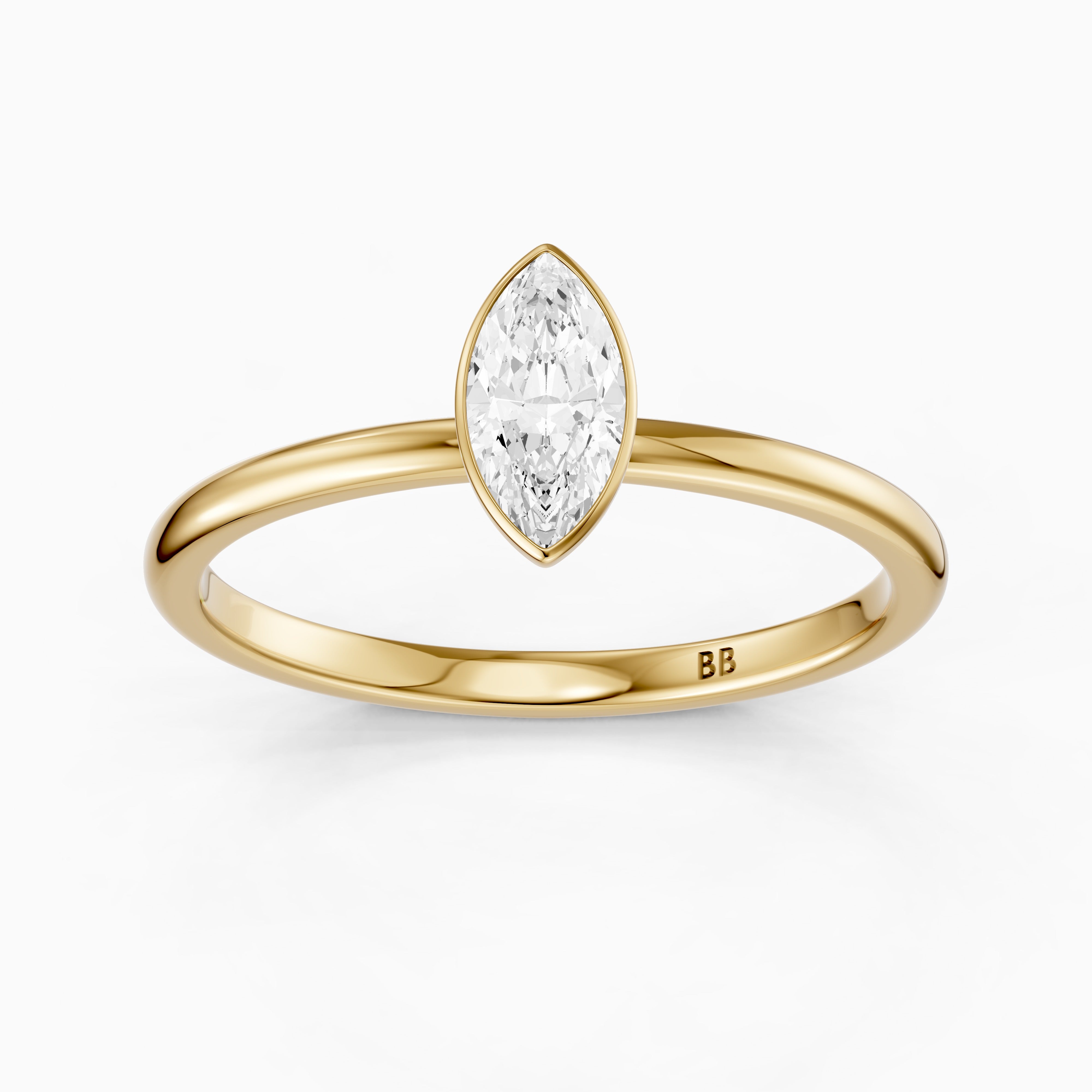 Jazmin Marquise Cut Bezel Set Solitaire Moissanite Diamond Ring
