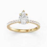 Kailey 5 Prong Pear Cut Pave Side Stone Moissanite Diamond Ring