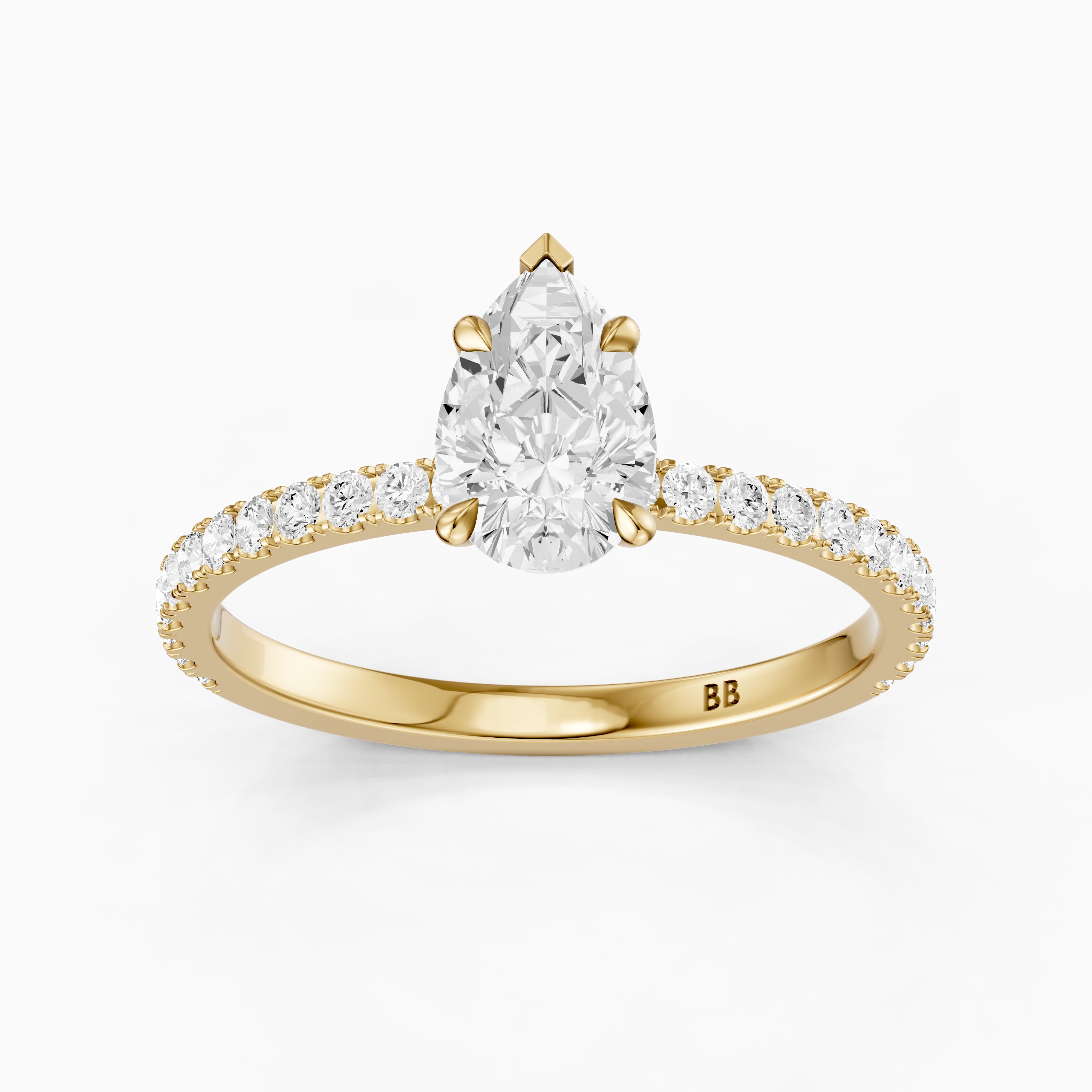 Kailey 5 Prong Pear Cut Pave Side Stone Moissanite Diamond Ring