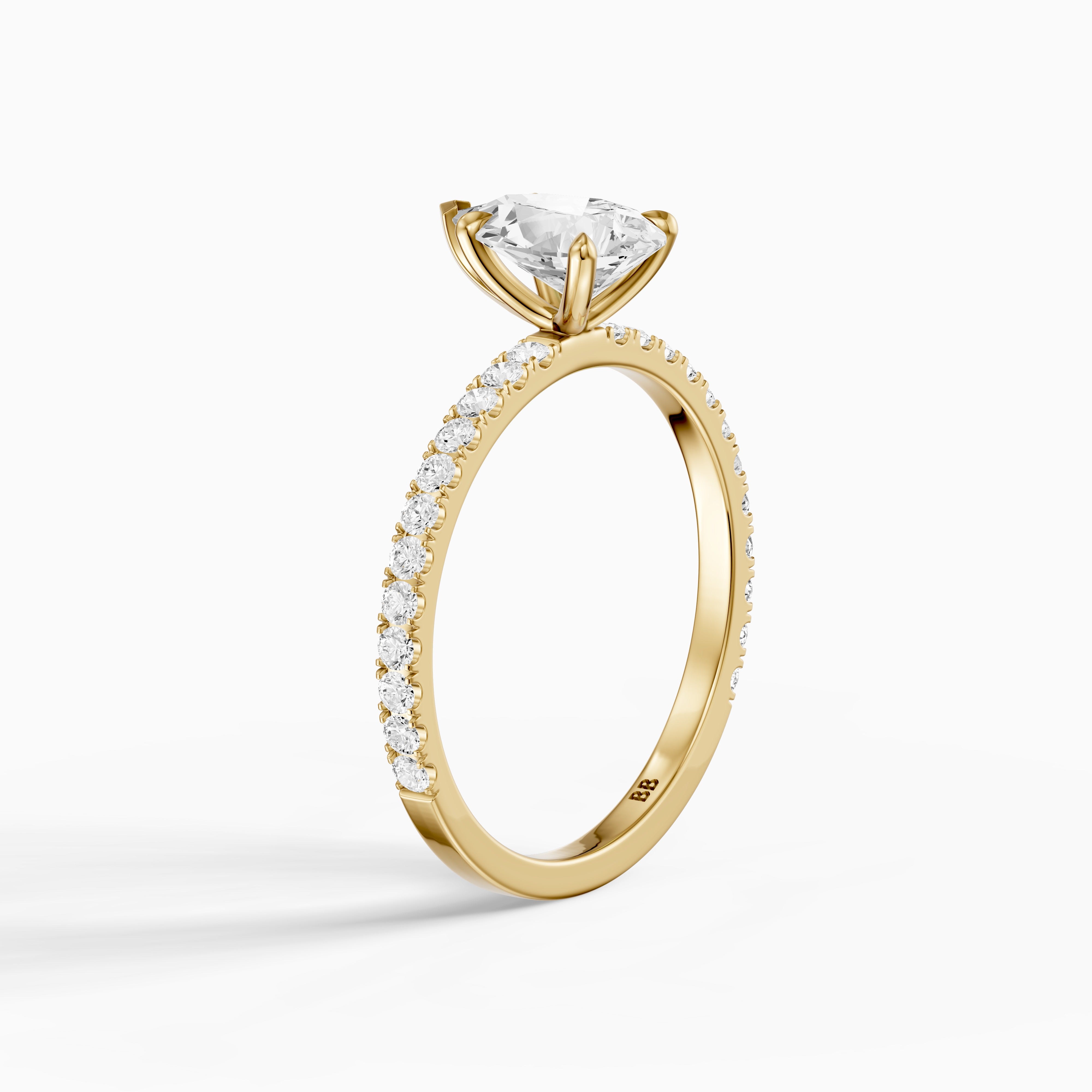 Kailey 5 Prong Pear Cut Pave Side Stone Moissanite Diamond Ring