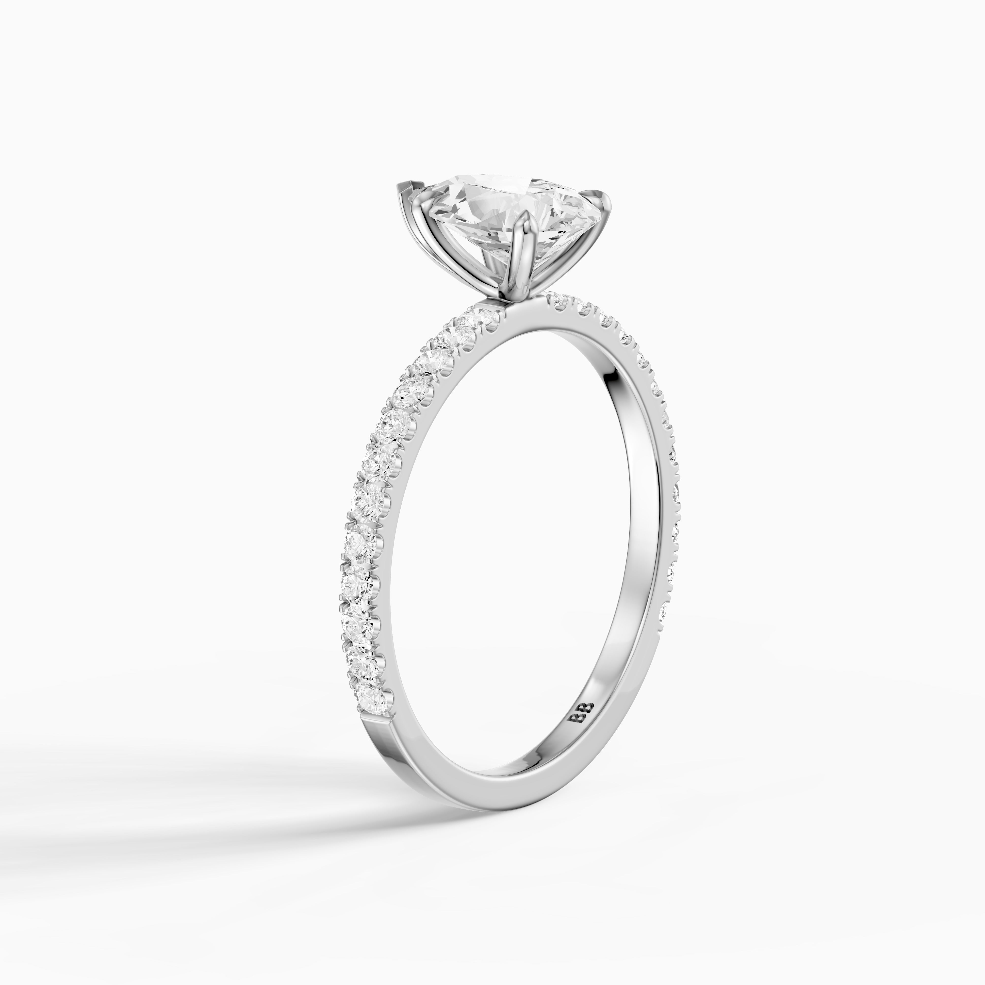 Kailey 5 Prong Pear Cut Pave Side Stone Moissanite Diamond Ring
