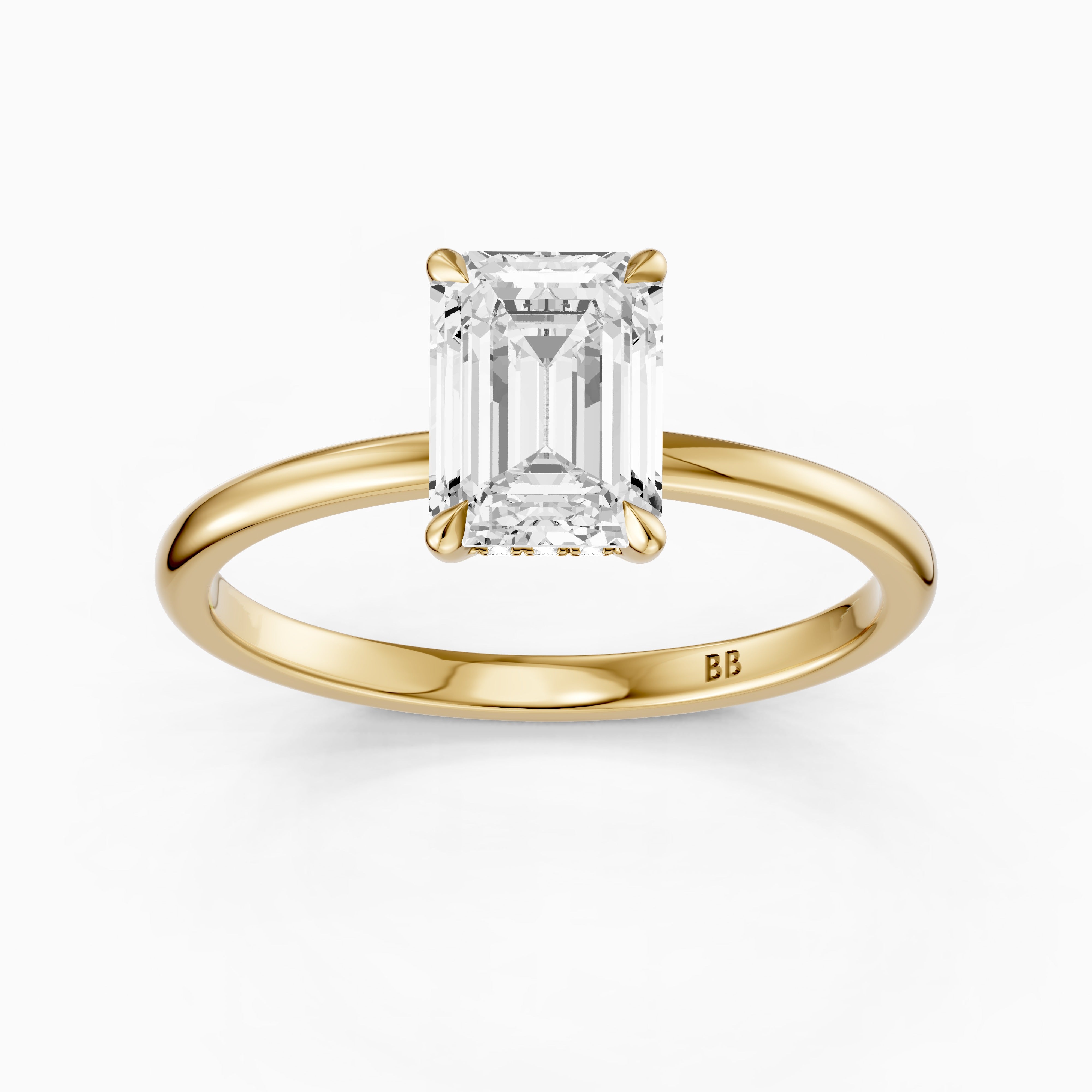 Sofia 4 Prong Emerald Cut Hidden Halo Moissanite Diamond Ring