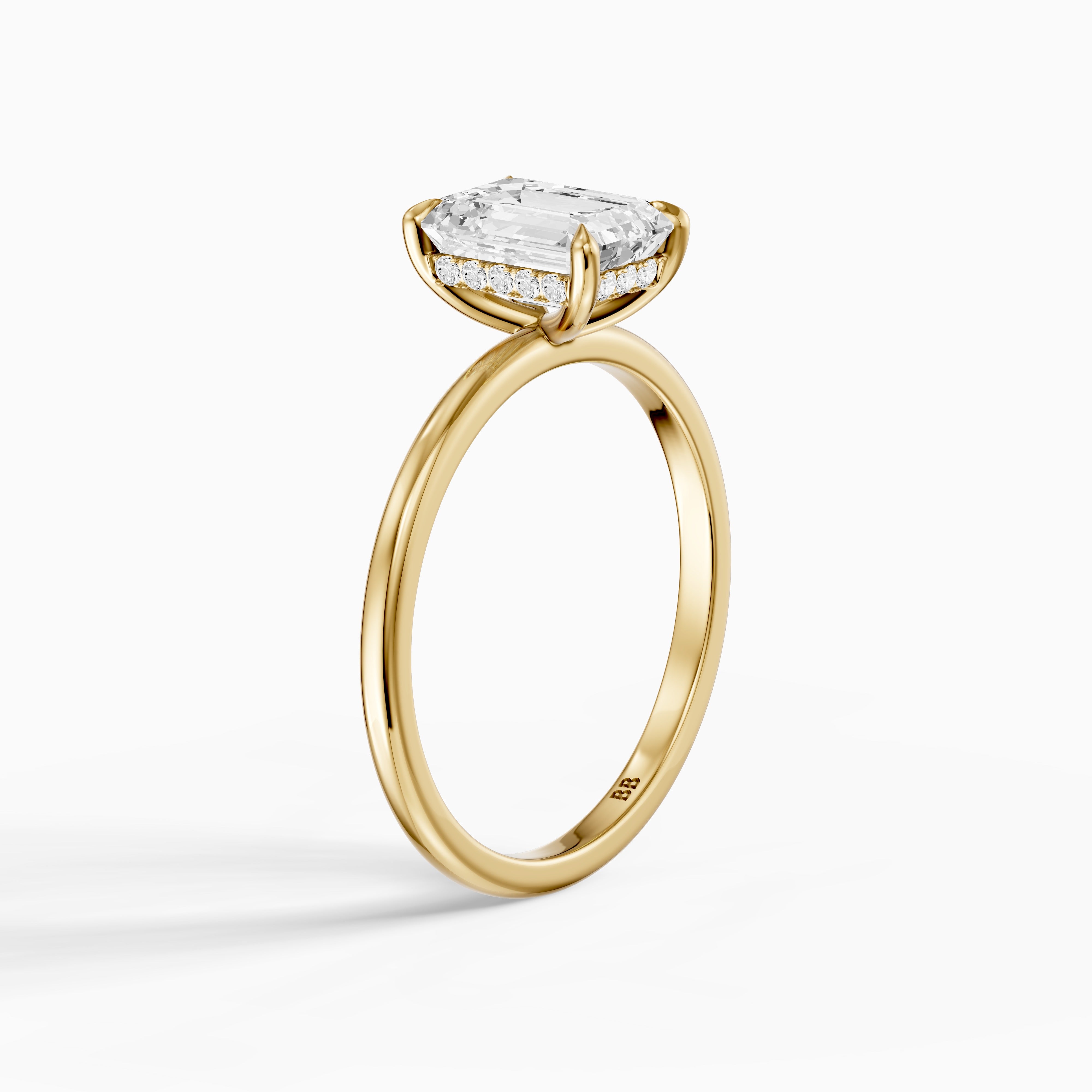 Sofia 4 Prong Emerald Cut Hidden Halo Moissanite Diamond Ring