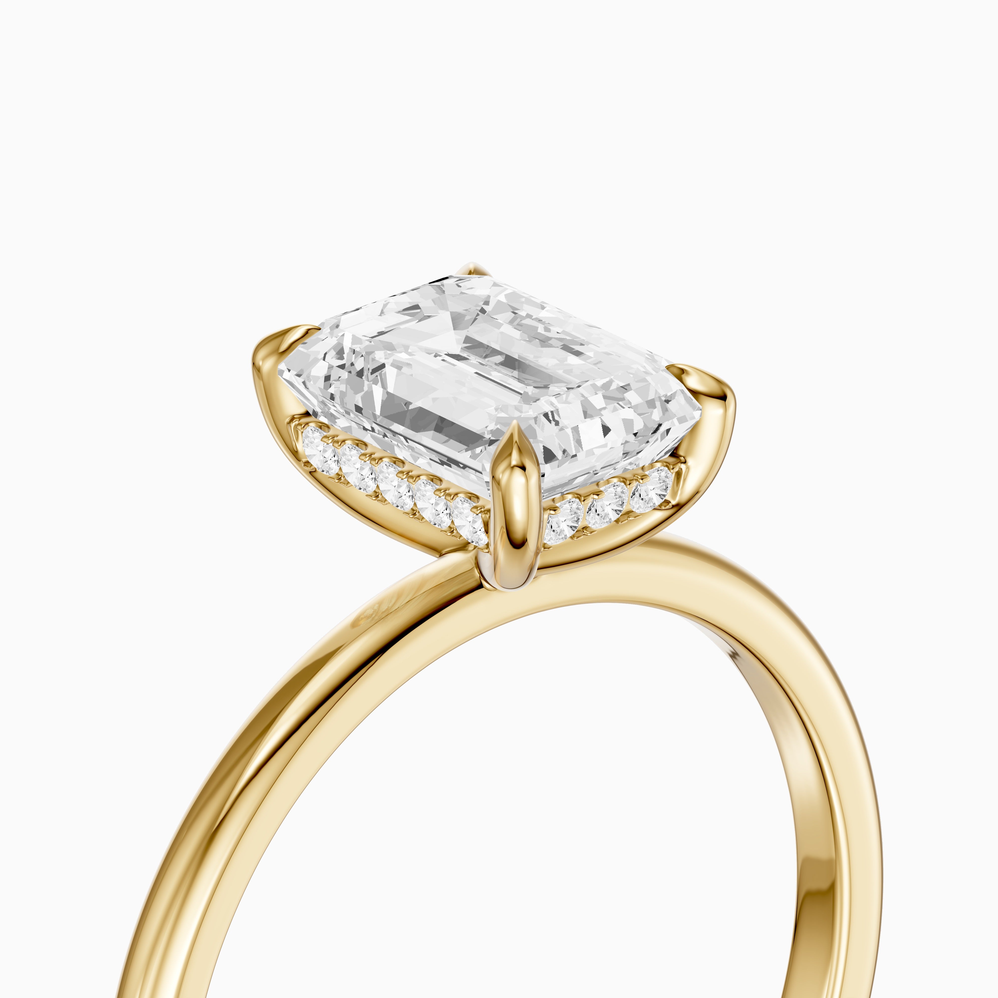 Sofia 4 Prong Emerald Cut Hidden Halo Moissanite Diamond Ring